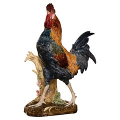 Gallo de loza pintado francés del siglo XIX con jarrón Firmado Paul Comolera