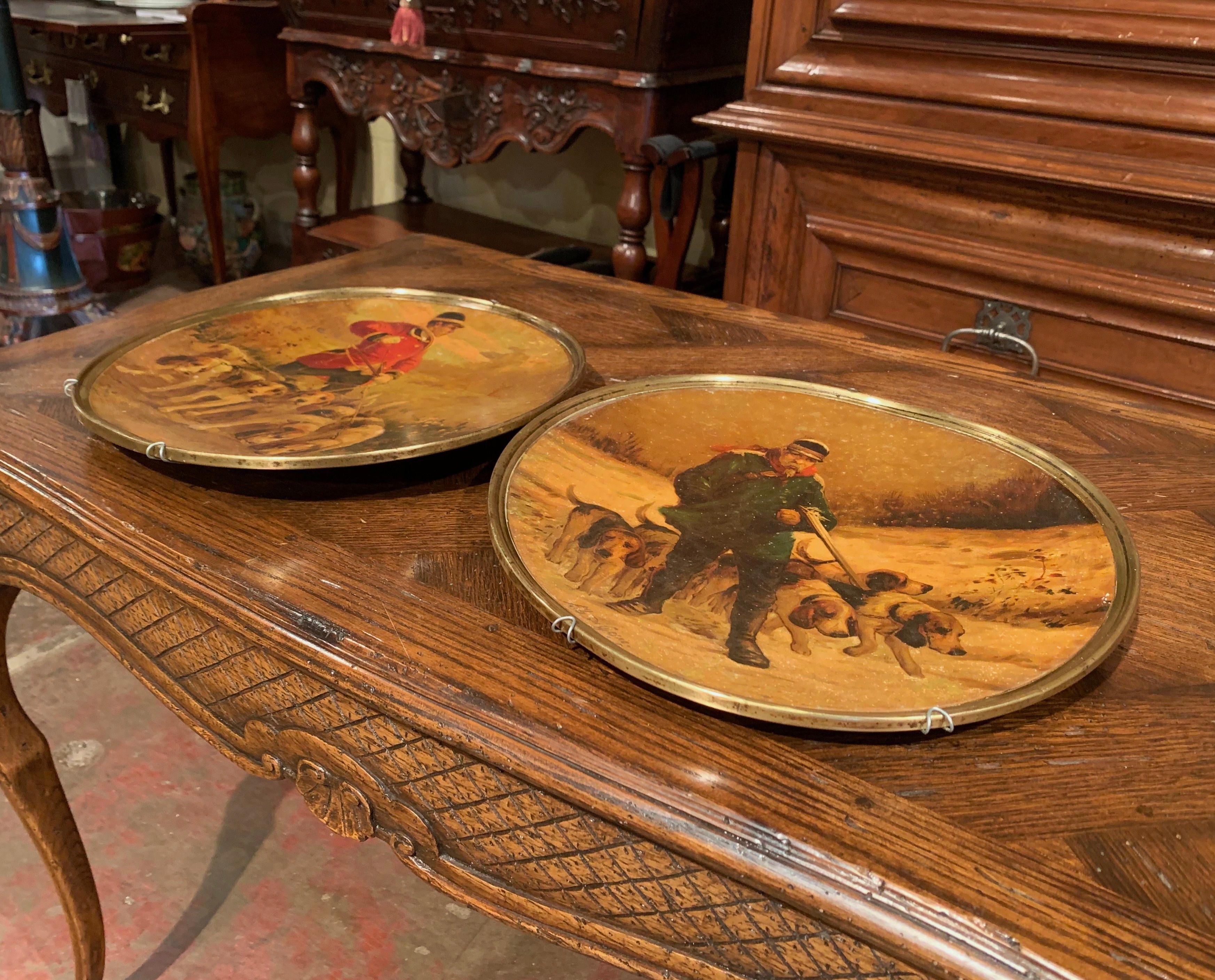 19th Century French Painted Hunt Scene Tole Wall Plates Signed A. de Gesne, Pair For Sale 4