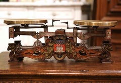19th Century French Painted Iron and Brass Paris Crest Scale with Set of Weights