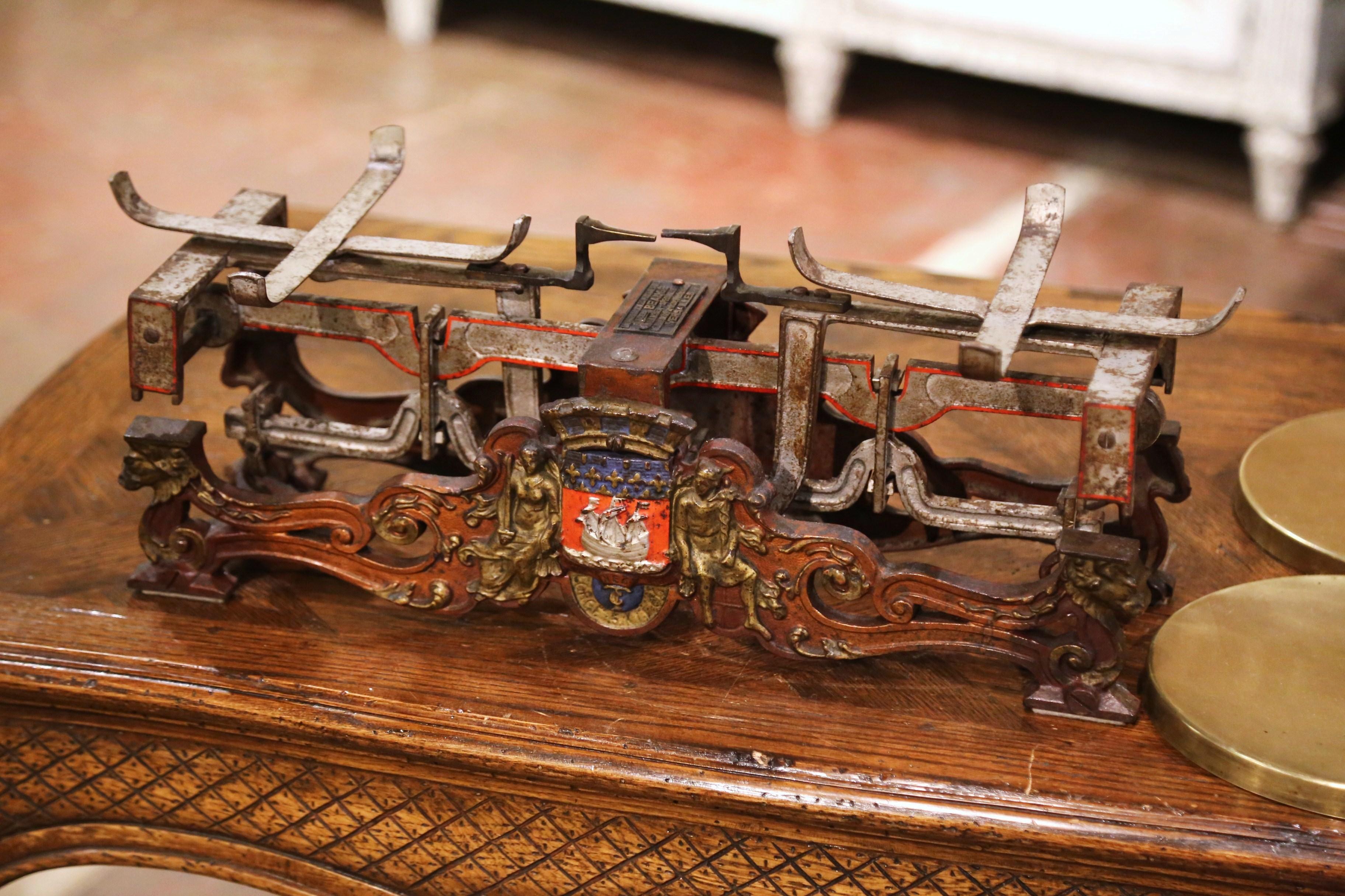 19th Century French Painted Iron and Brass Paris Crest Scale with Set of Weights For Sale 2