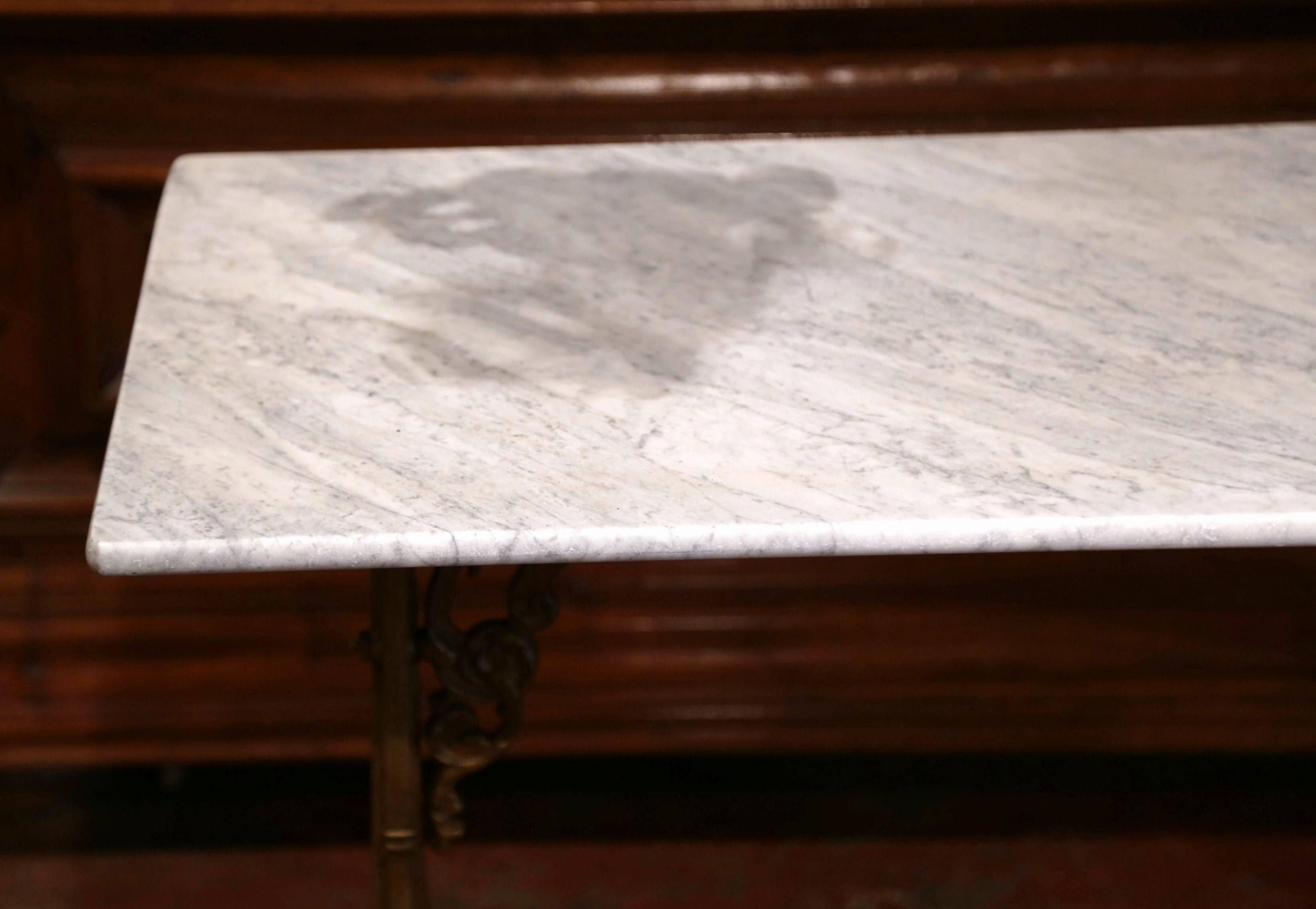 19th Century French Painted Iron Bistrot Table with White and Grey Marble Top 4