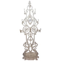 Antique 19th Century French, Painted Iron, Hall Tree with Oval Mirror