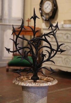19th Century French Painted Iron Urn with Forged Art Bush Decor
