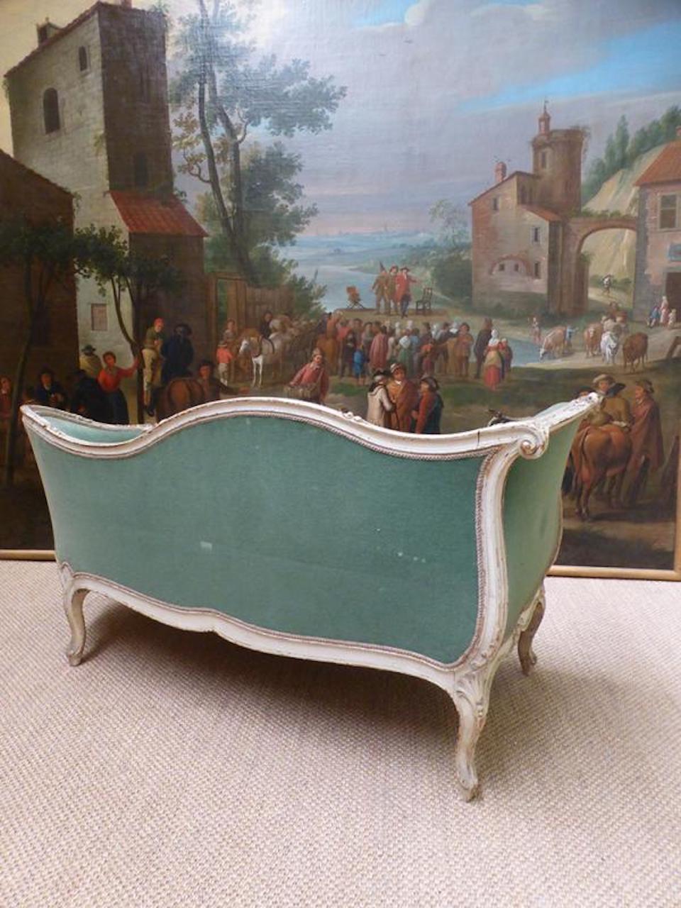 Velvet 19th Century French Painted Louis XV Style Sofa