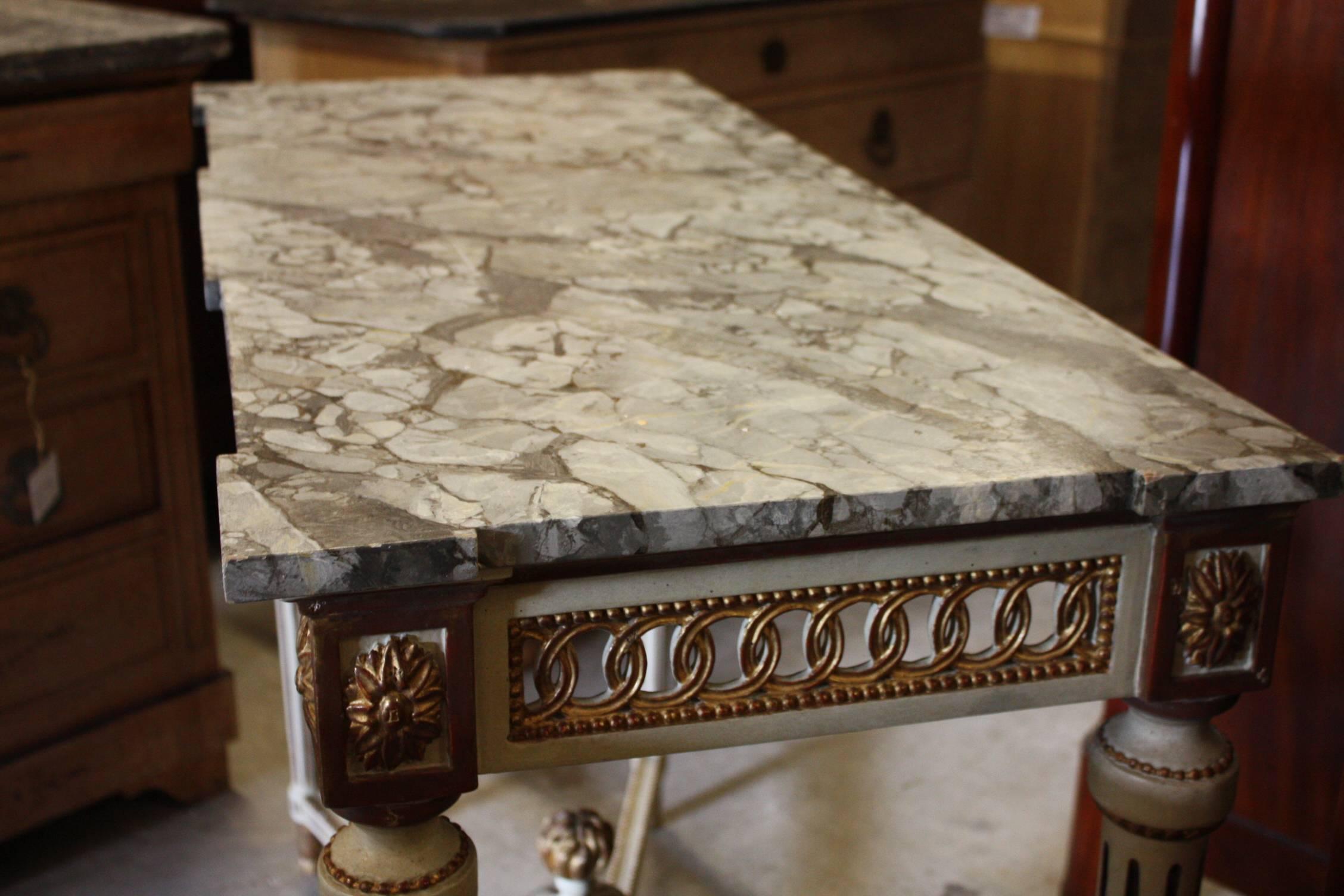 19th Century French Painted Louis XVI Console with Faux Marble Top In Good Condition In Fairhope, AL