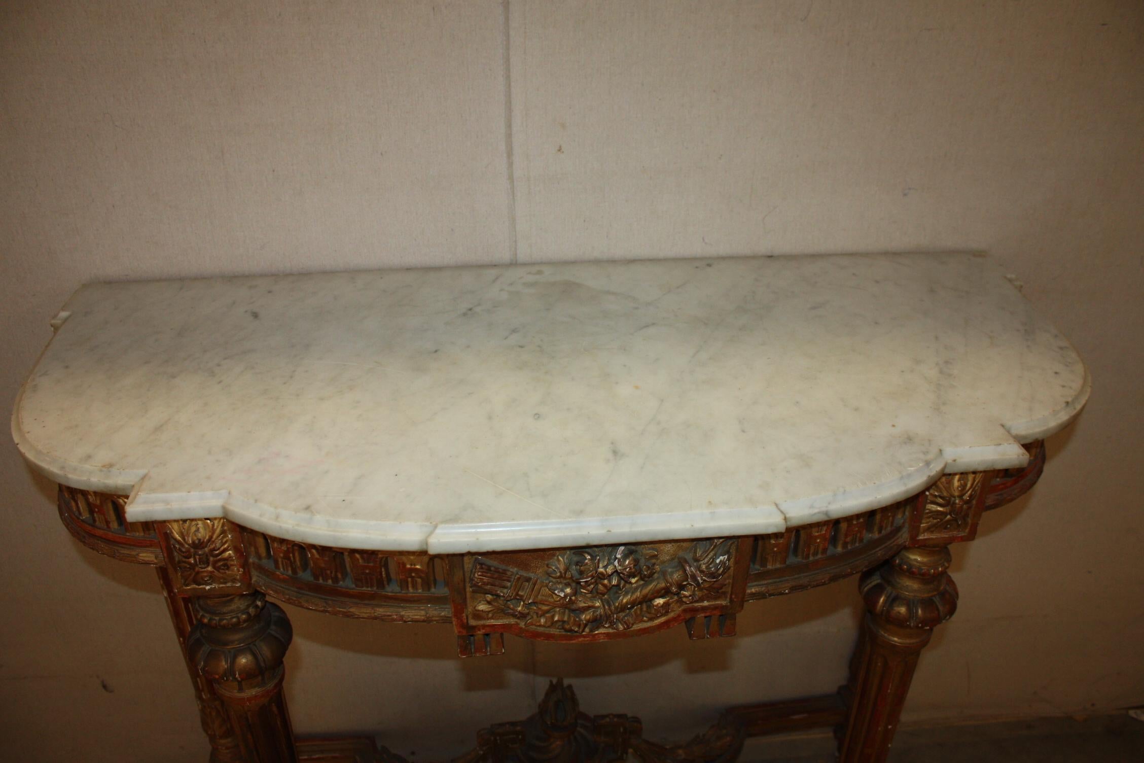 19th Century French Painted Louis XVI Console with Marble Top 1
