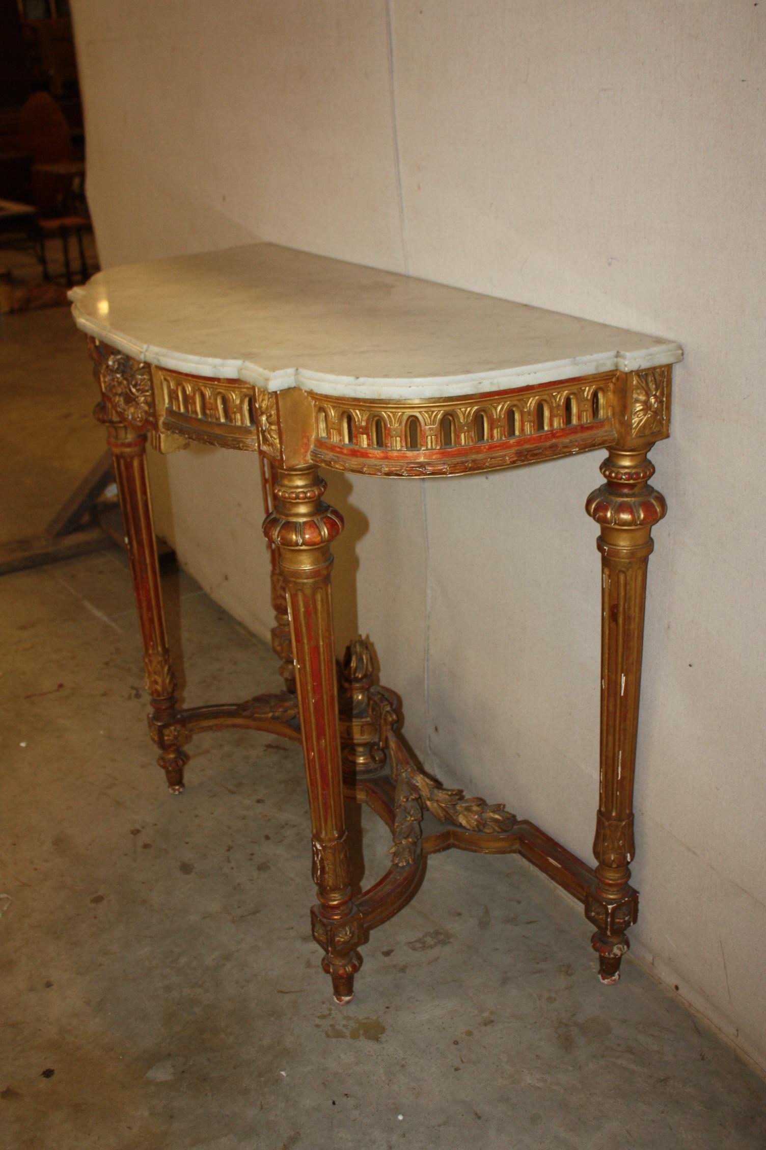 19th Century French Painted Louis XVI Console with Marble Top 4