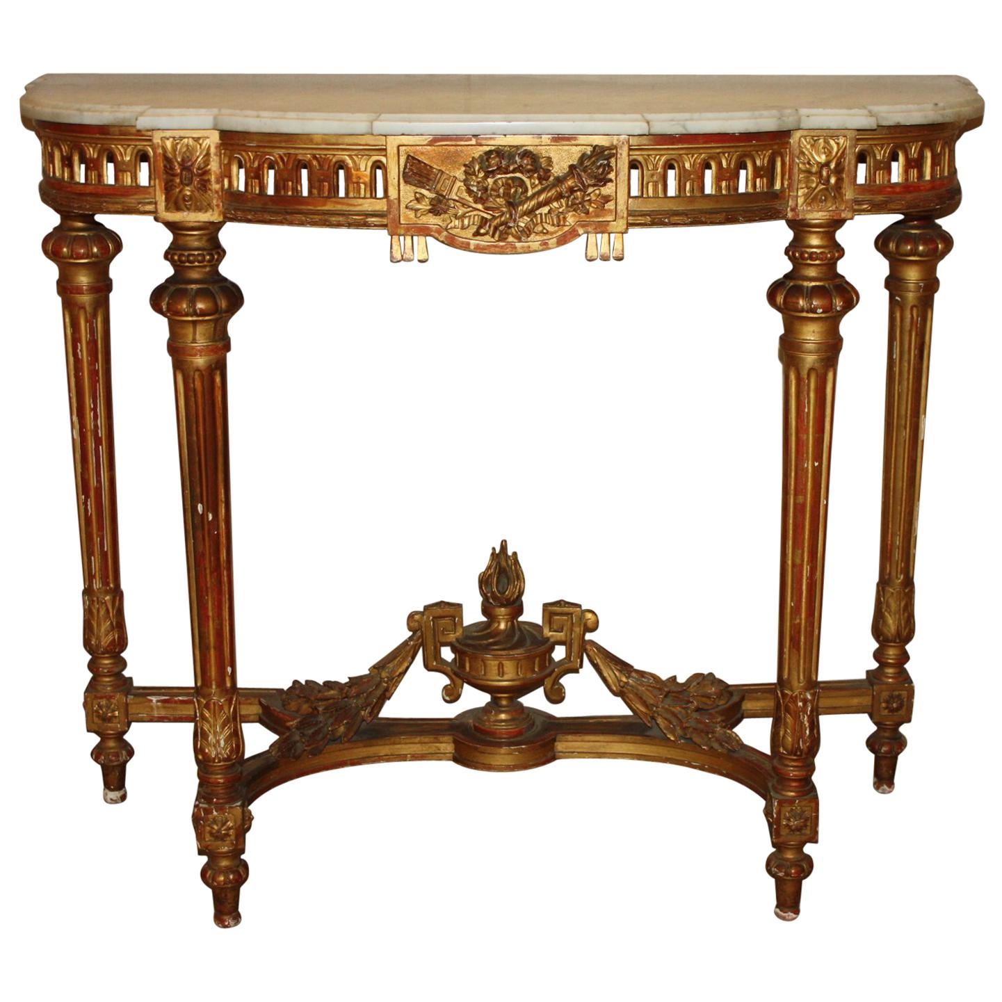 19th Century French Painted Louis XVI Console with Marble Top