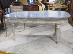 19th Century French Painted Louis XVI Style Dining Table with Grey Marble Top