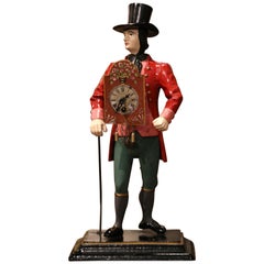 Antique 19th Century French Painted Metal Salesman Figurine Clock