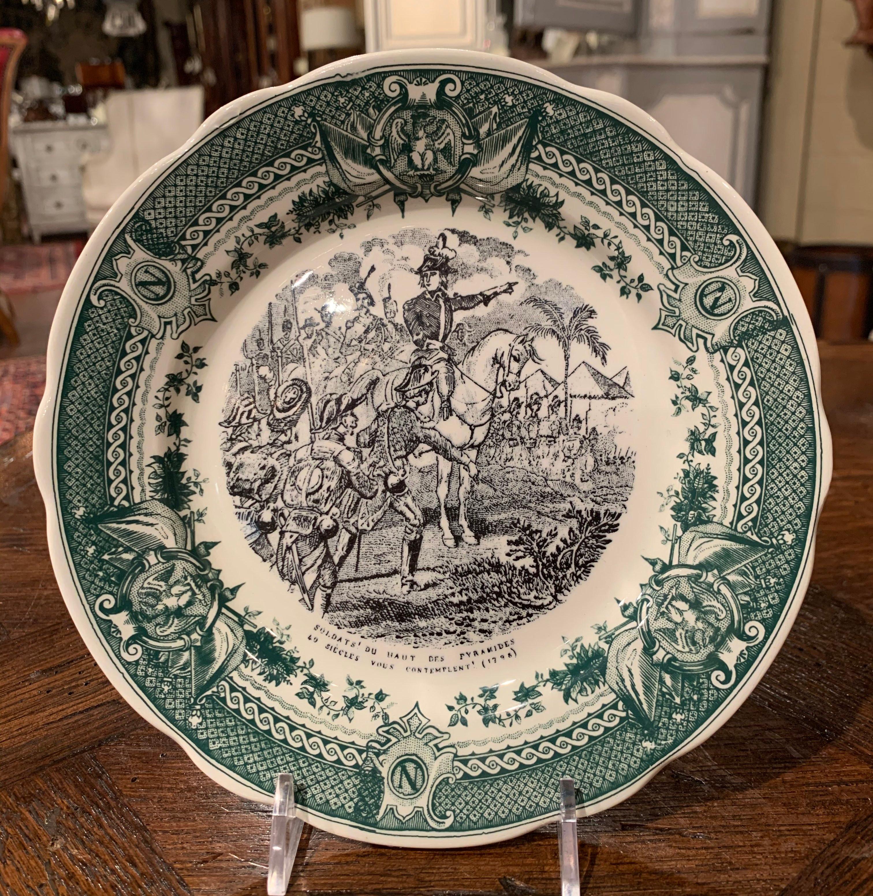Mid-20th Century French Painted Napoleonic Sarreguemines Ceramic Plates Set of 9 2