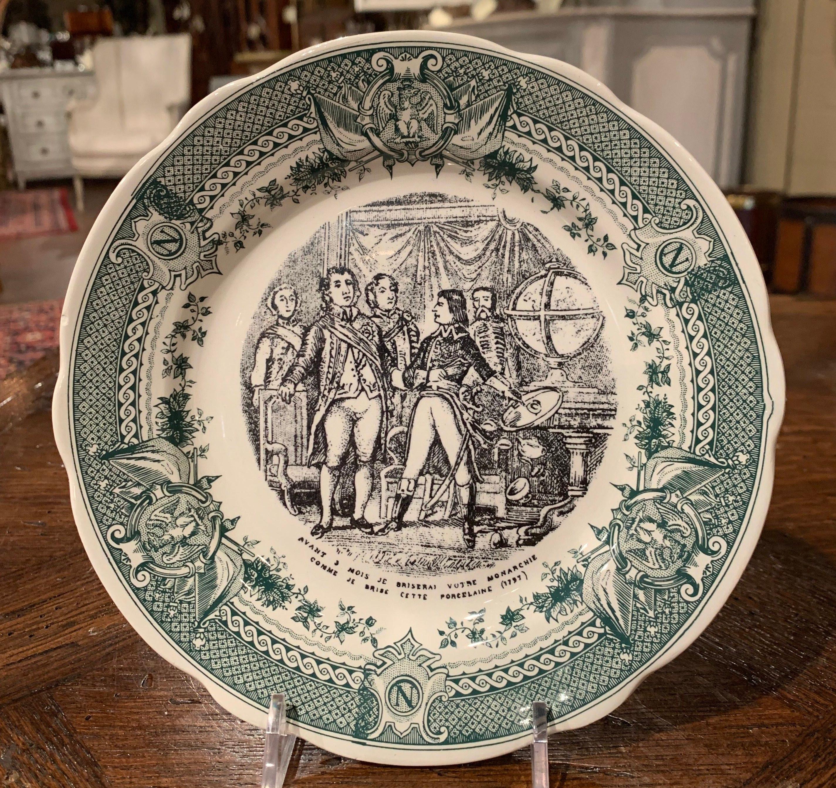 Napoleon III Mid-20th Century French Painted Napoleonic Sarreguemines Ceramic Plates Set of 9