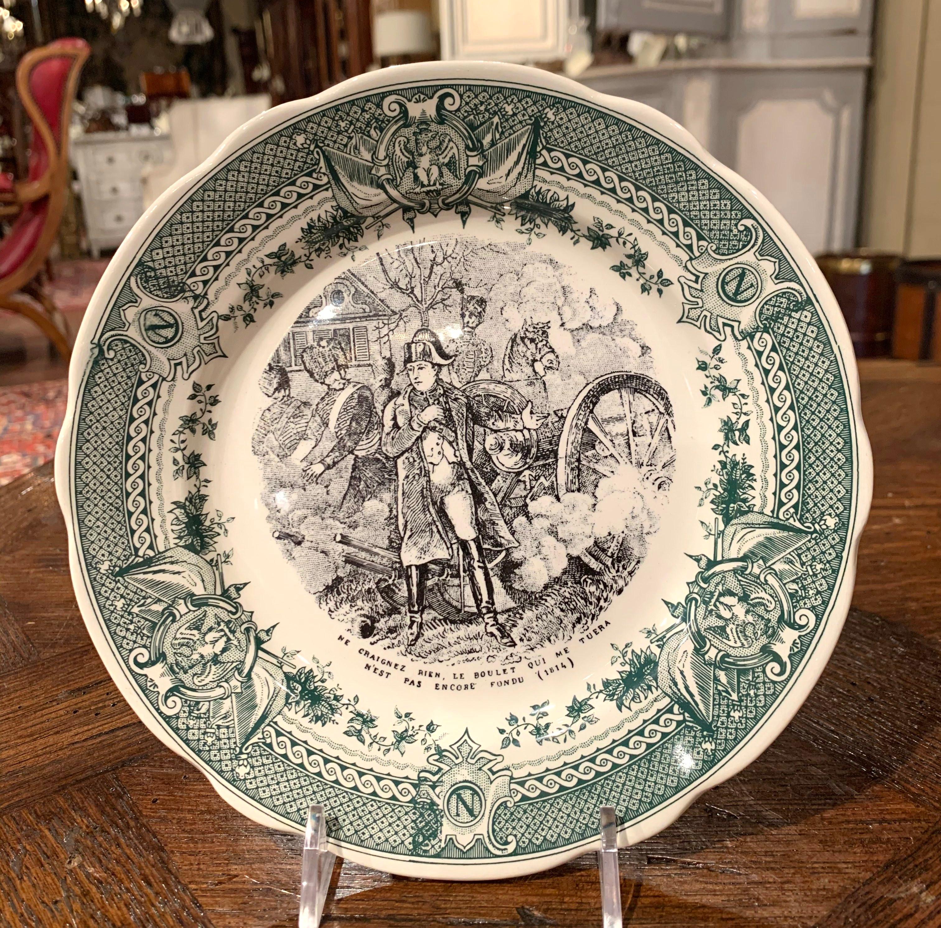 Mid-20th Century French Painted Napoleonic Sarreguemines Ceramic Plates Set of 9 1