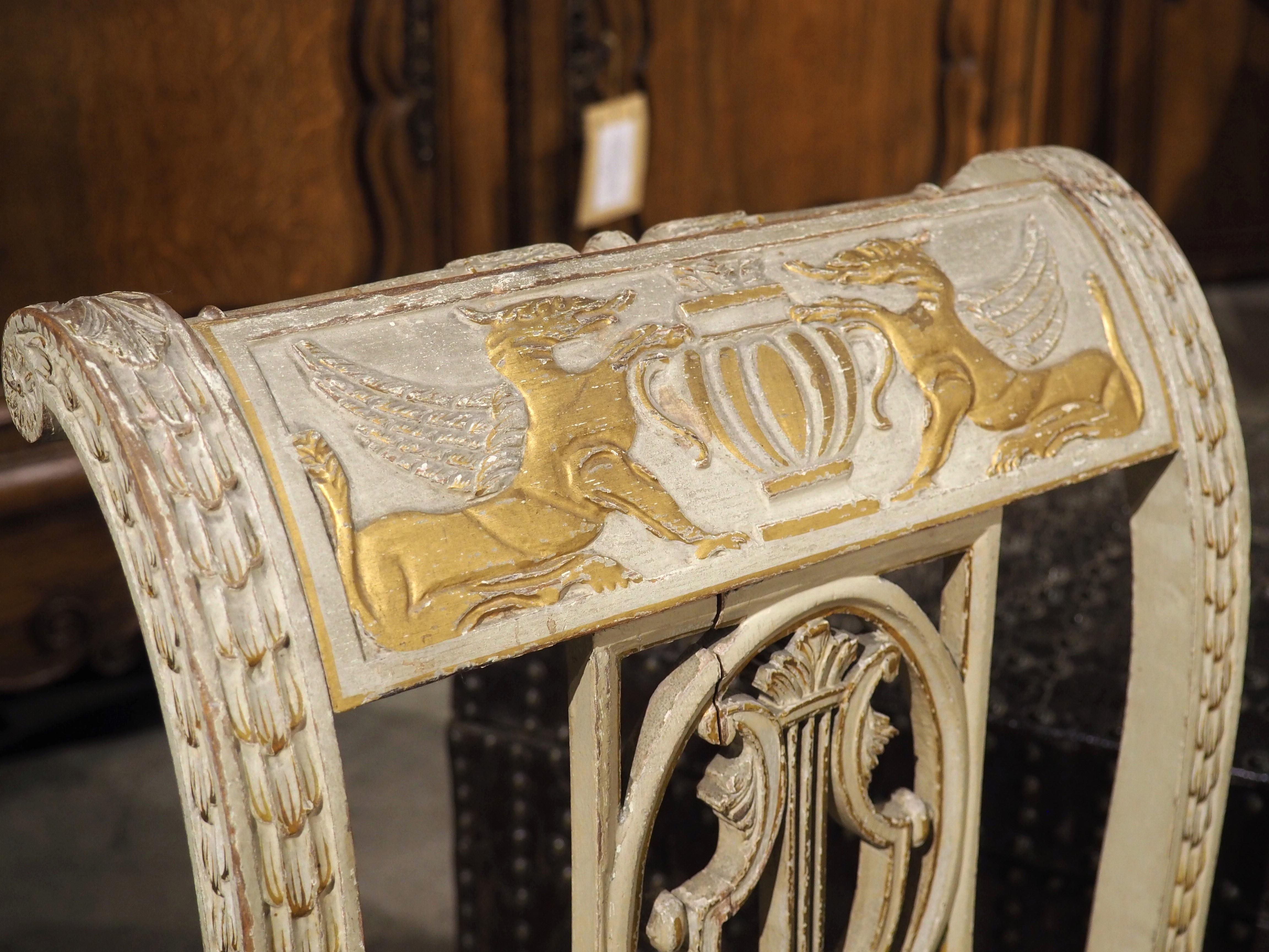 19th Century French Painted Neoclassical Style Banquette with Silk Upholstery 7