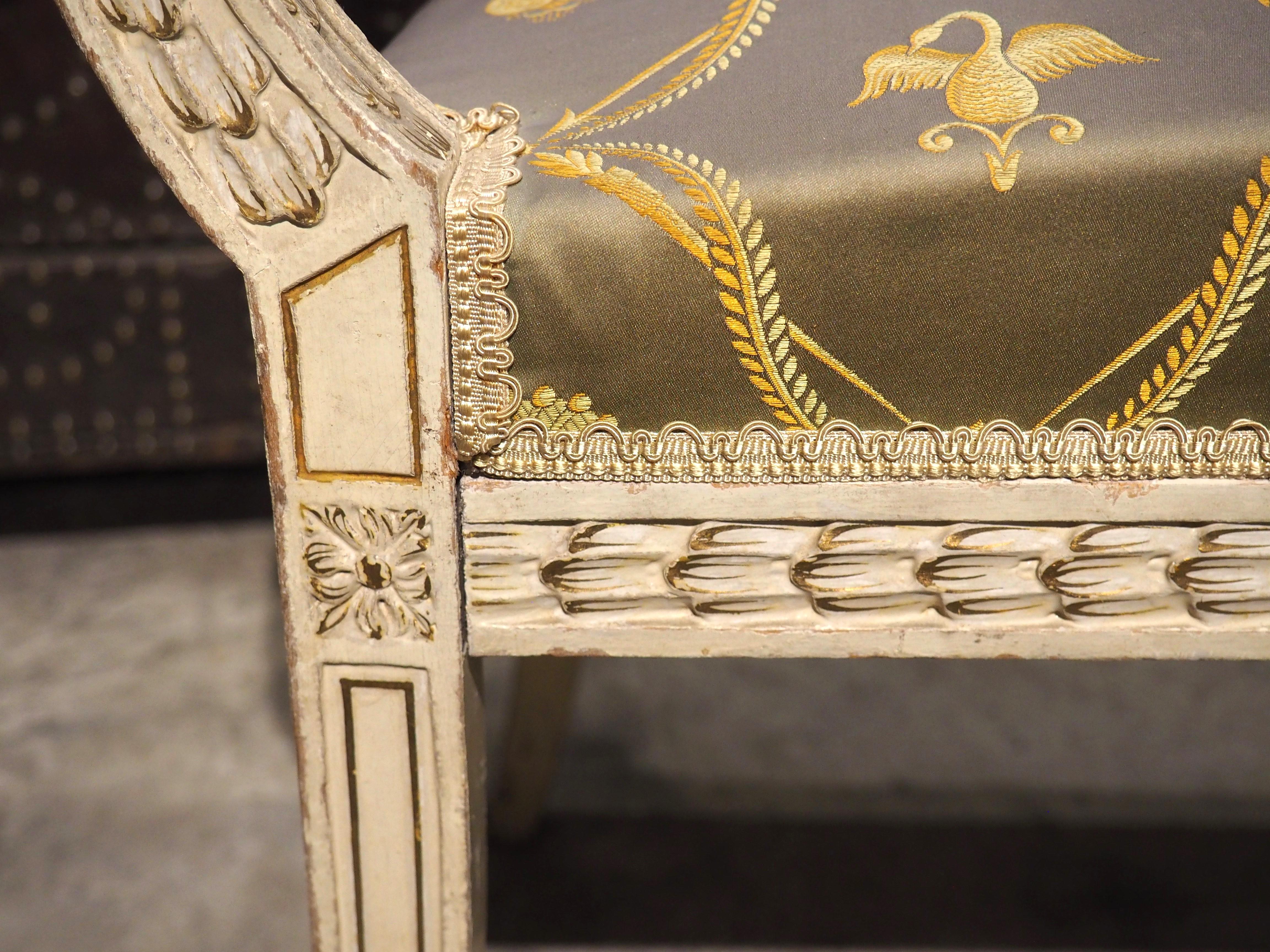 19th Century French Painted Neoclassical Style Banquette with Silk Upholstery 8