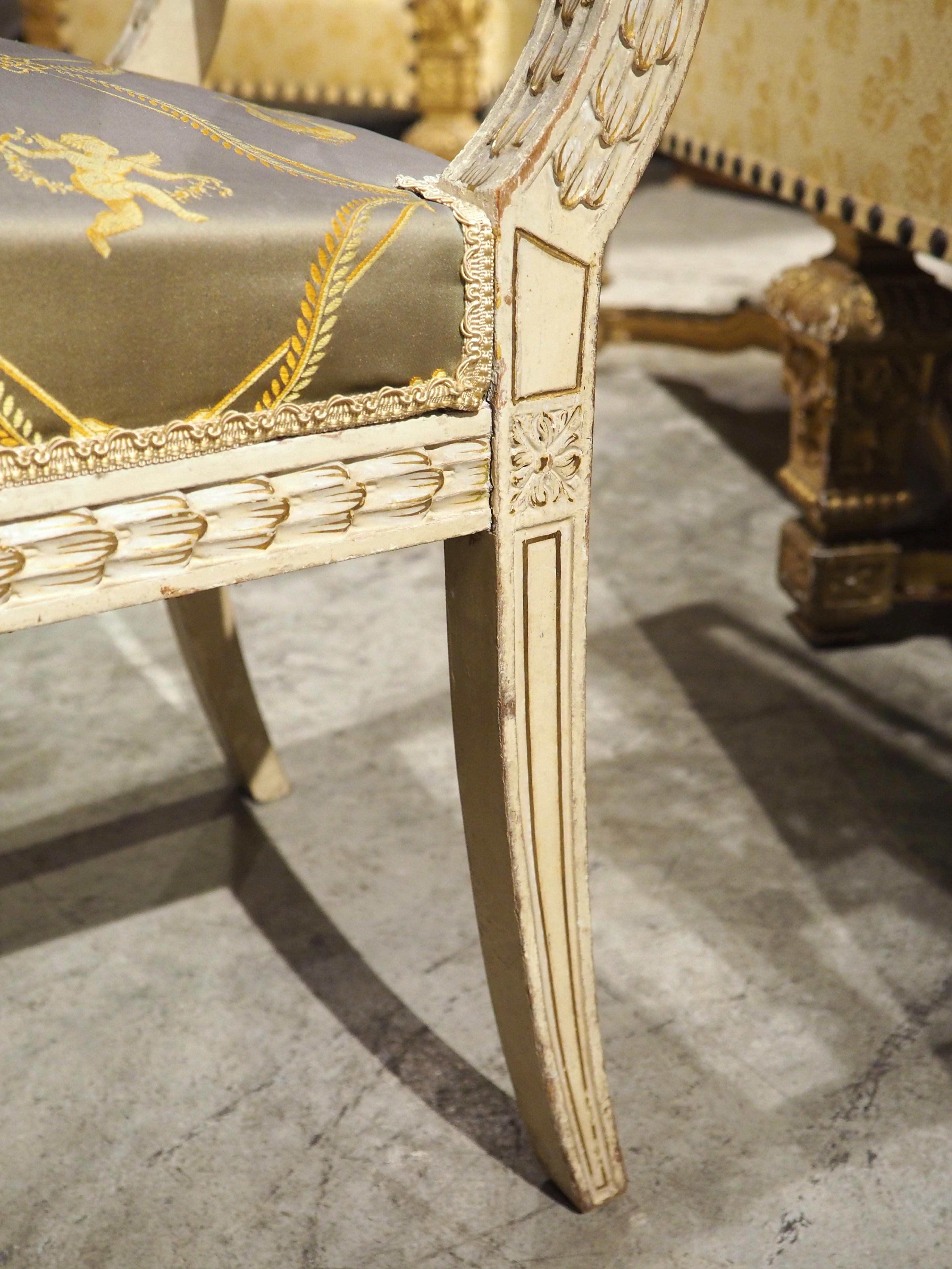 19th Century French Painted Neoclassical Style Banquette with Silk Upholstery 9