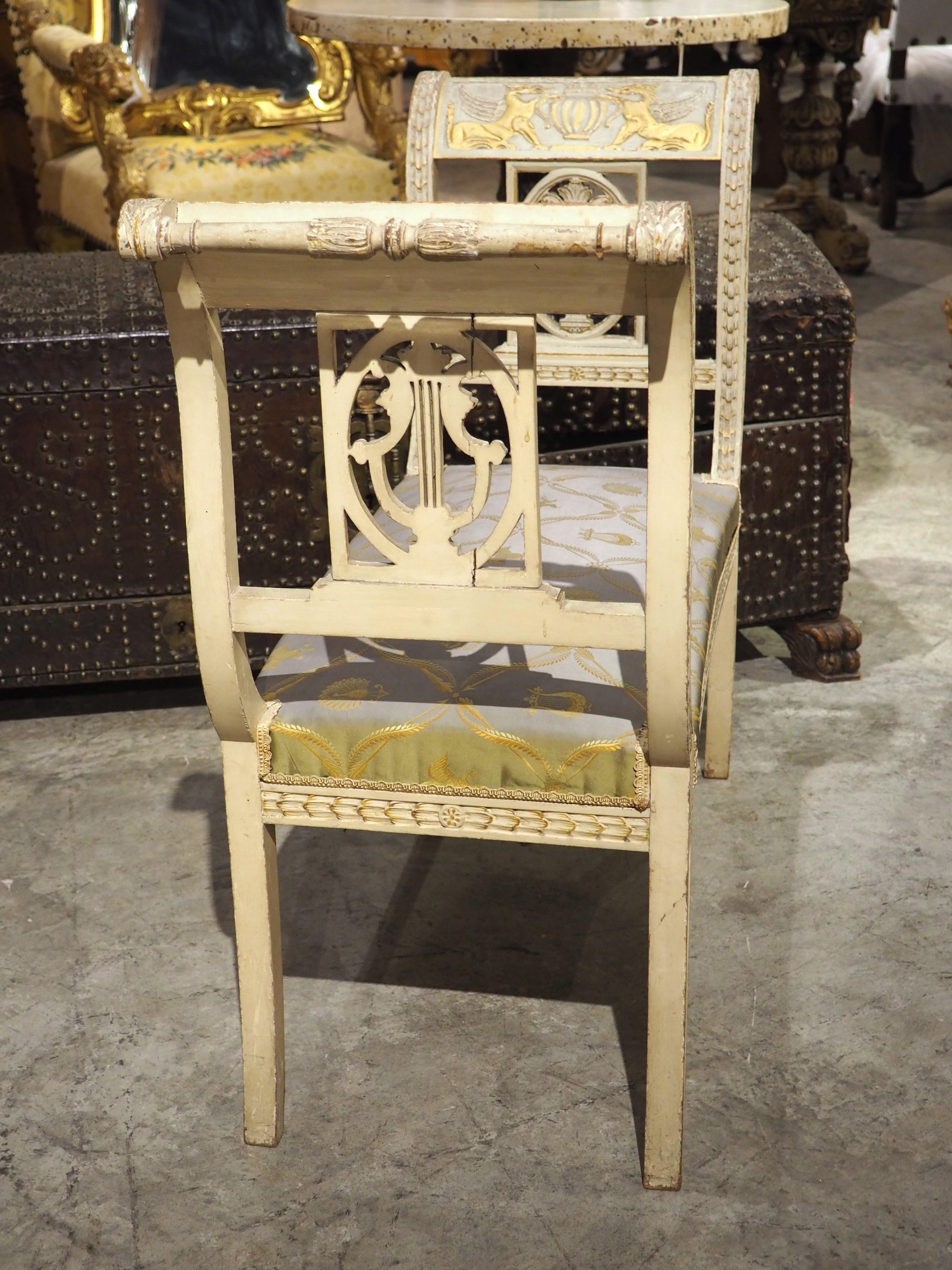 19th Century French Painted Neoclassical Style Banquette with Silk Upholstery 11