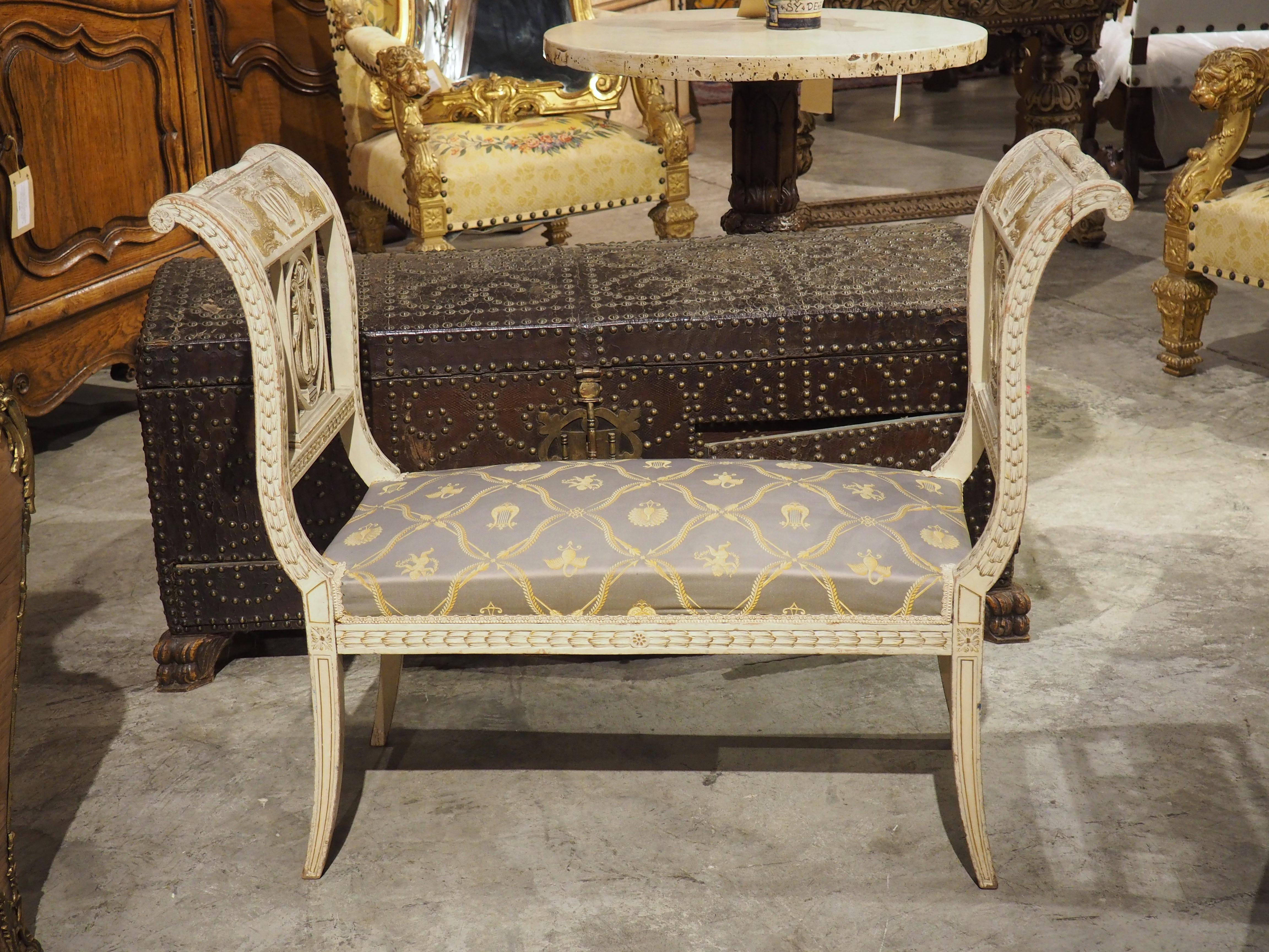 19th Century French Painted Neoclassical Style Banquette with Silk Upholstery 12