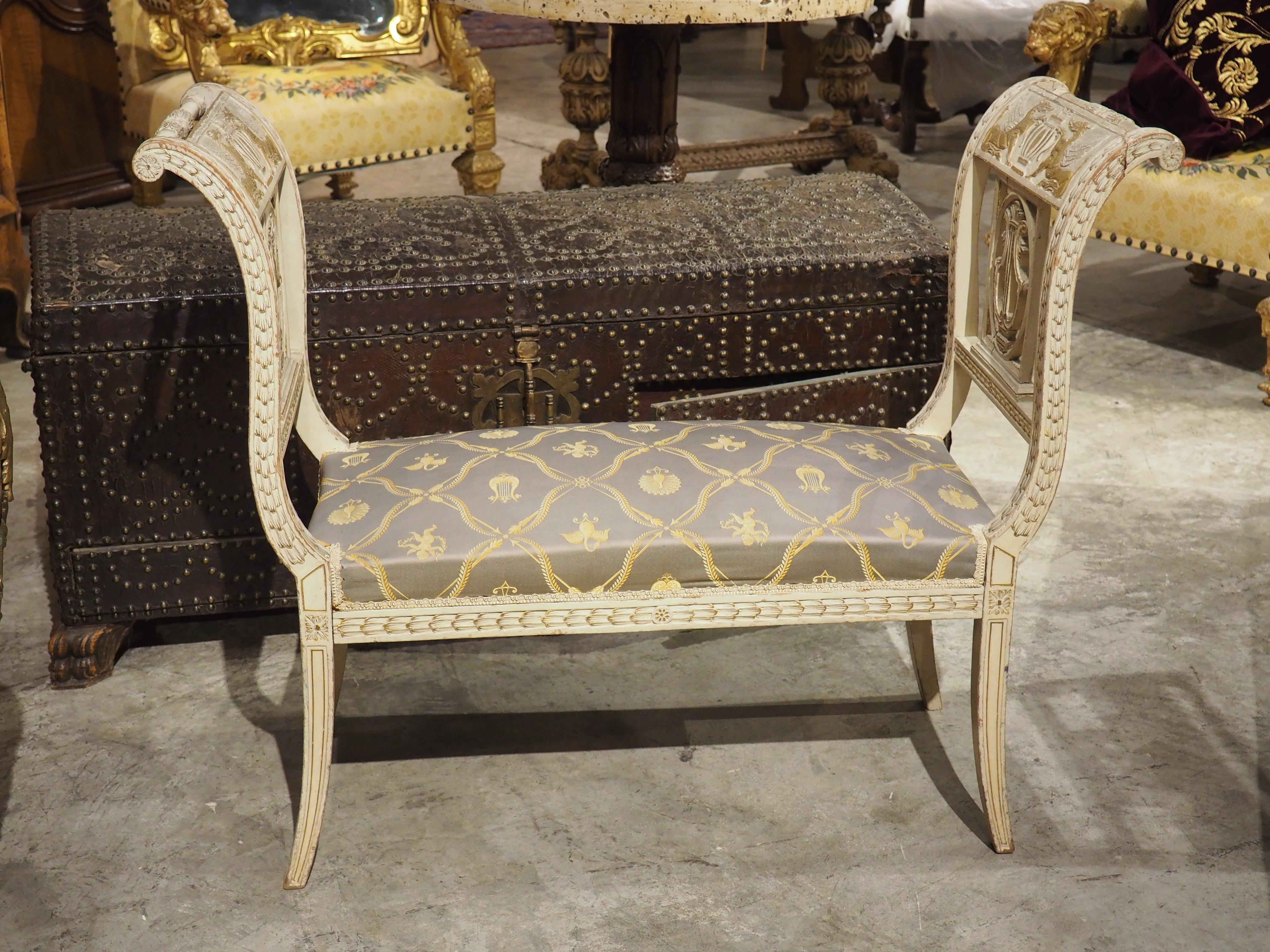 19th Century French Painted Neoclassical Style Banquette with Silk Upholstery 13