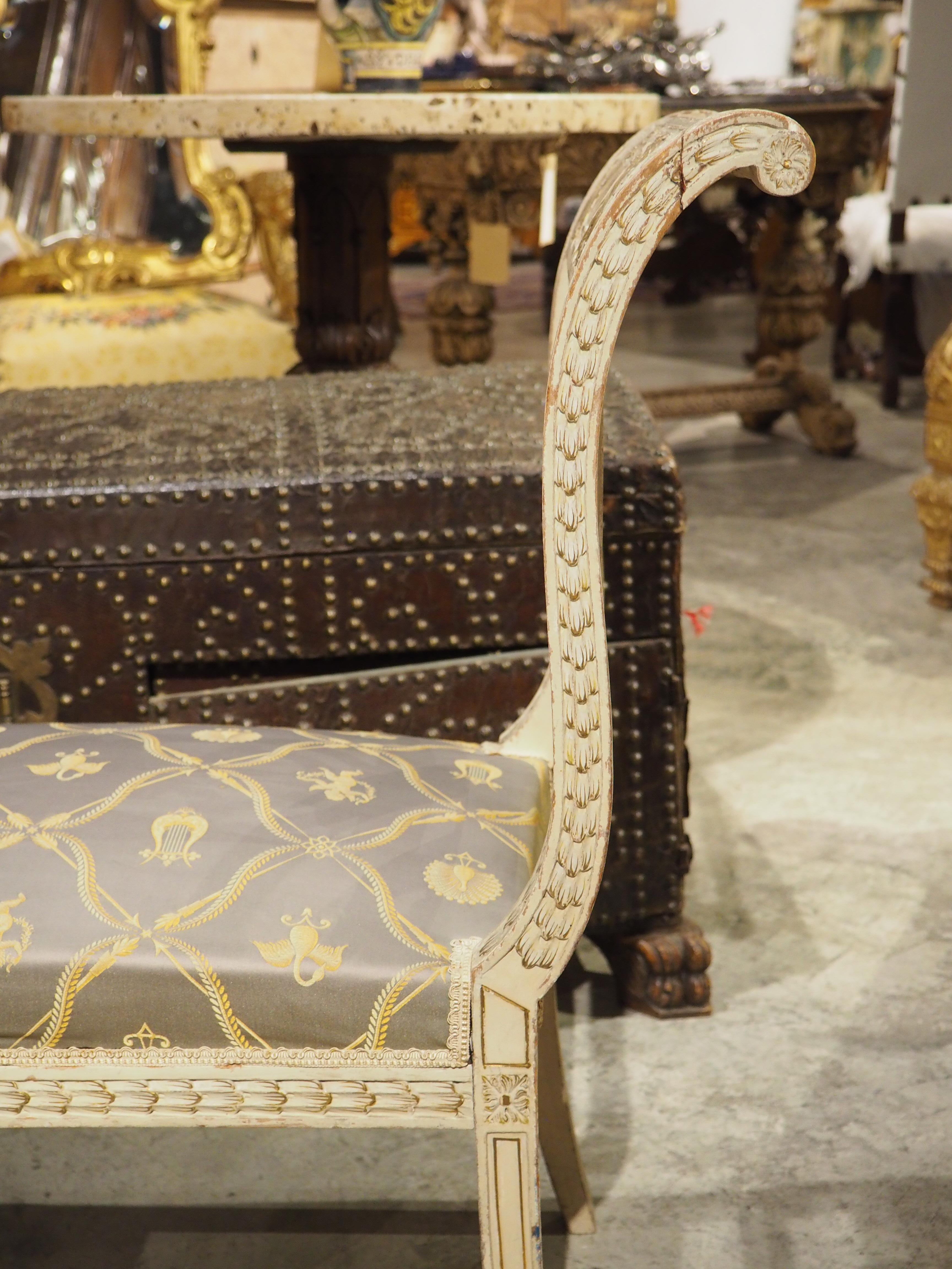 19th Century French Painted Neoclassical Style Banquette with Silk Upholstery 14