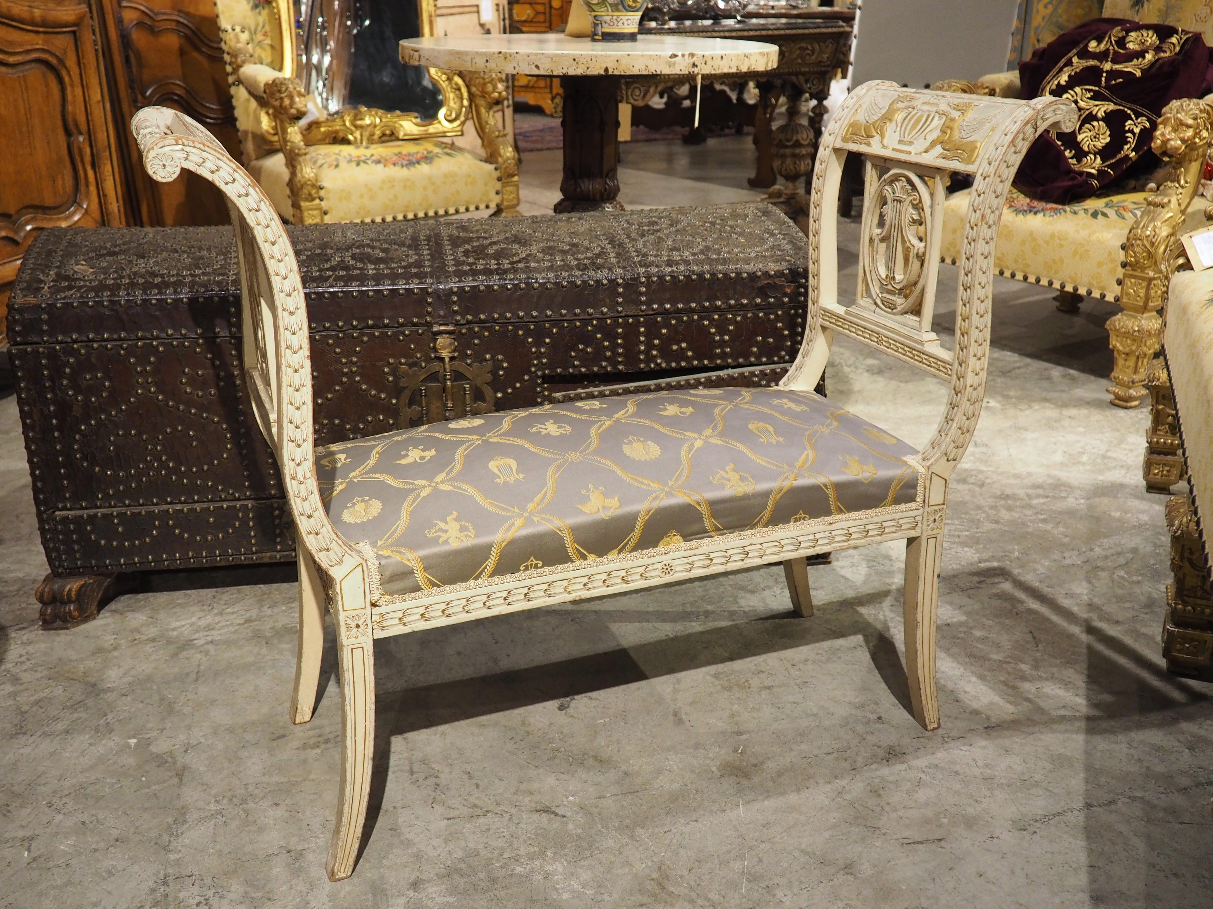 19th Century French Painted Neoclassical Style Banquette with Silk Upholstery 15