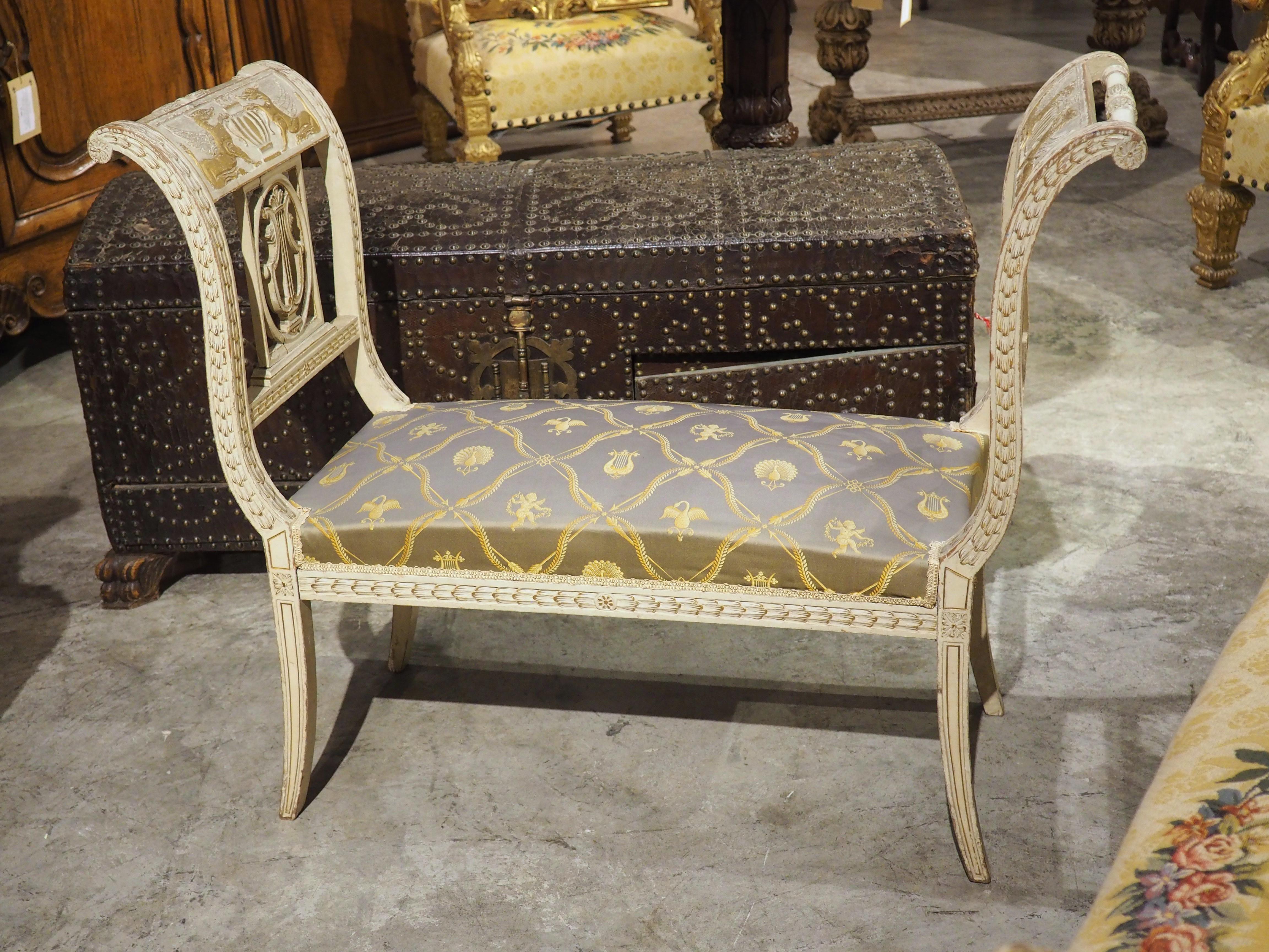 19th Century French Painted Neoclassical Style Banquette with Silk Upholstery 16