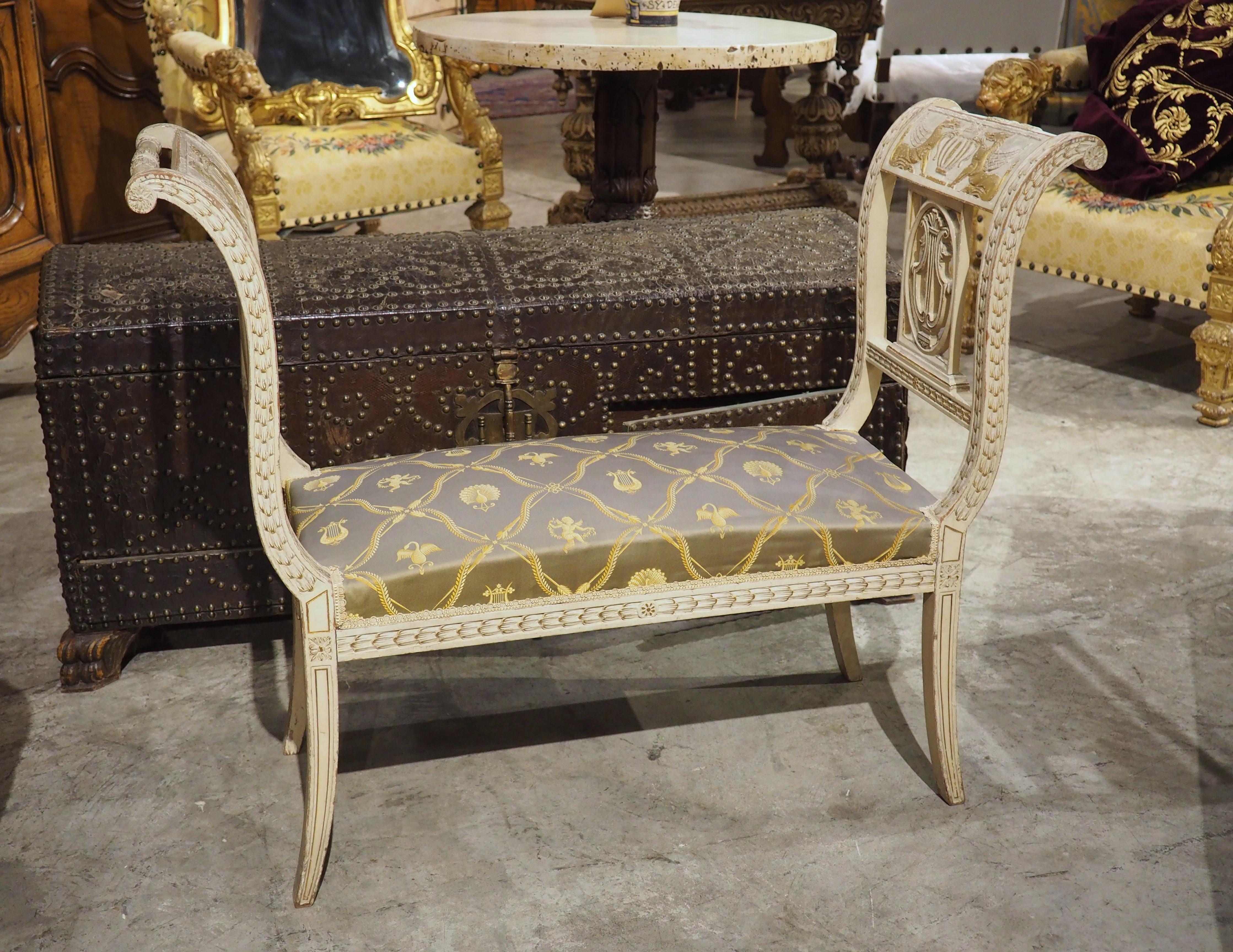 19th Century French Painted Neoclassical Style Banquette with Silk Upholstery In Good Condition In Dallas, TX