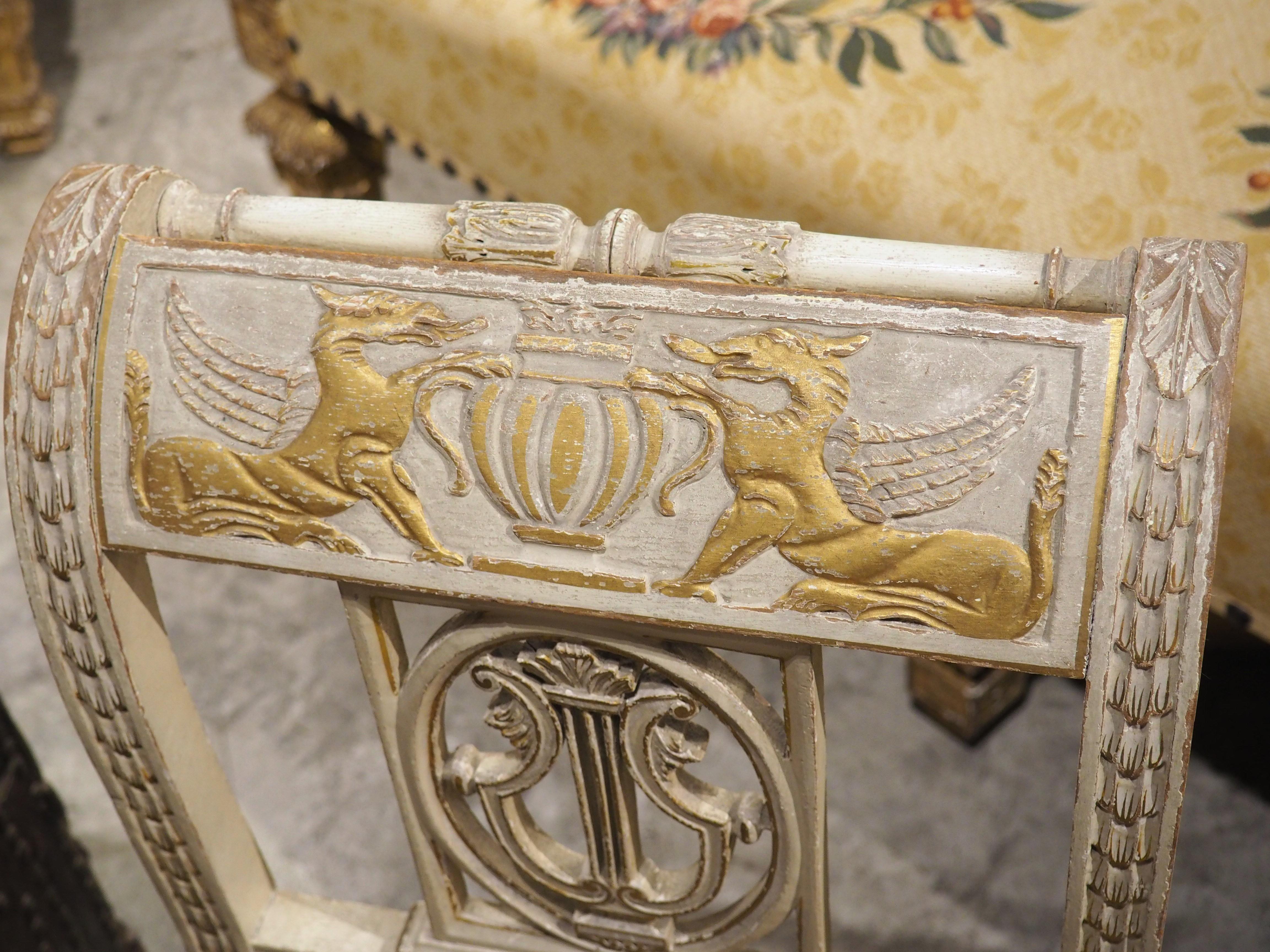 19th Century French Painted Neoclassical Style Banquette with Silk Upholstery 1