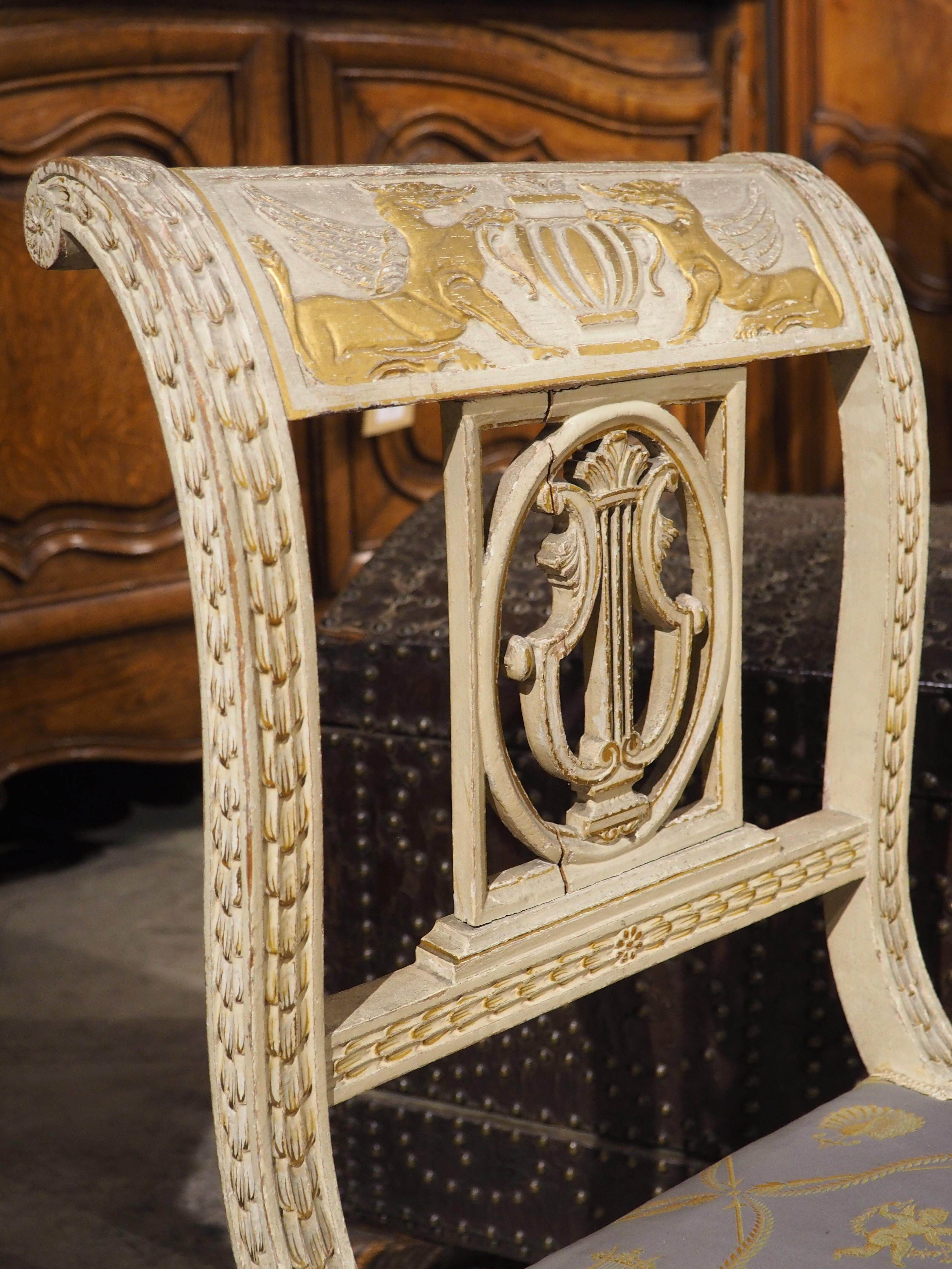 19th Century French Painted Neoclassical Style Banquette with Silk Upholstery 5