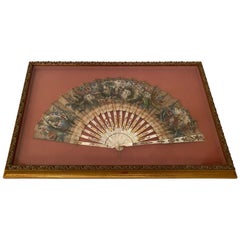 Vintage 19th Century French Painted Paper and Mother of Pearl Fan
