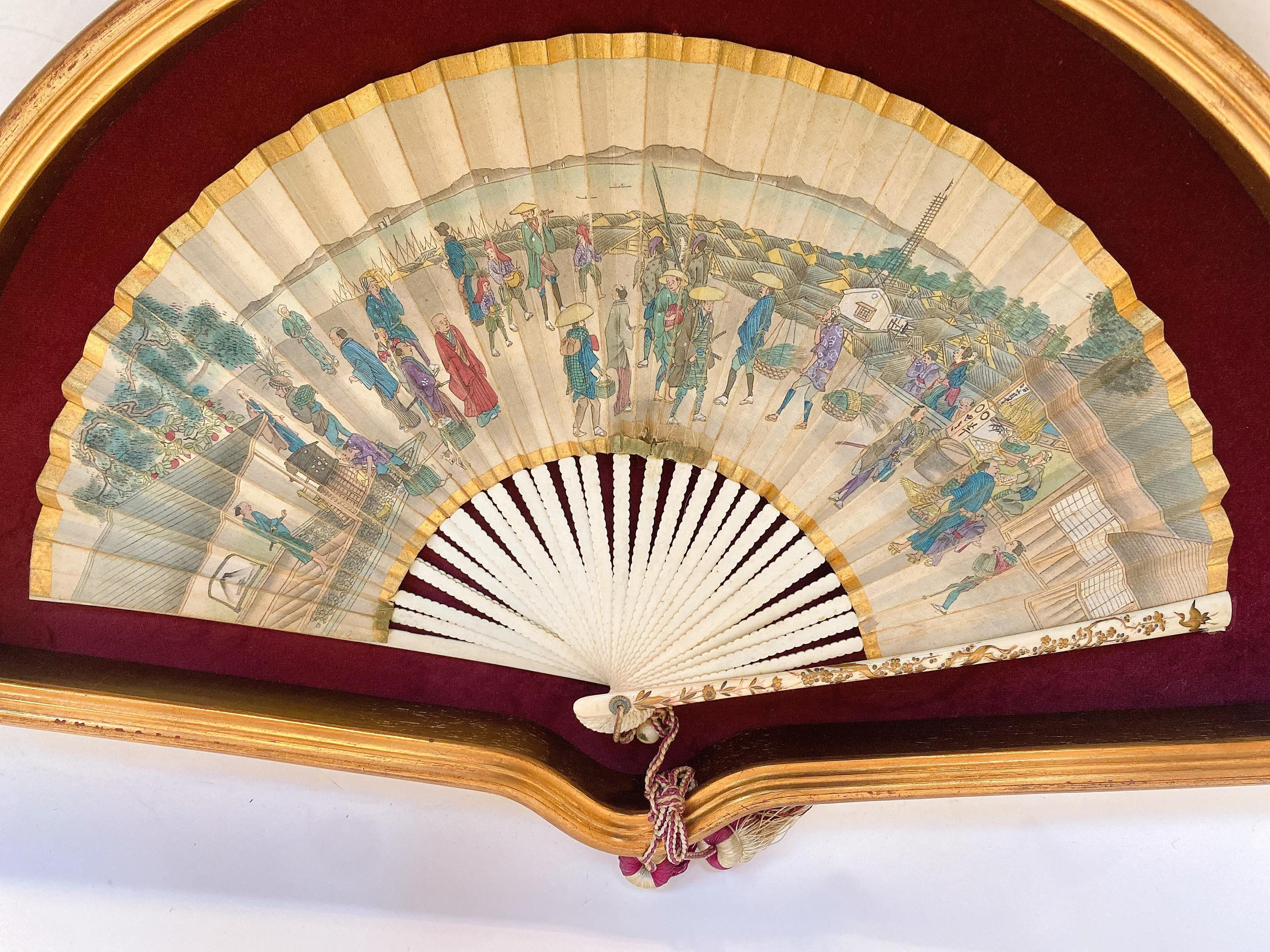 19th Century French Painted Paper Fan with Box For Sale 3