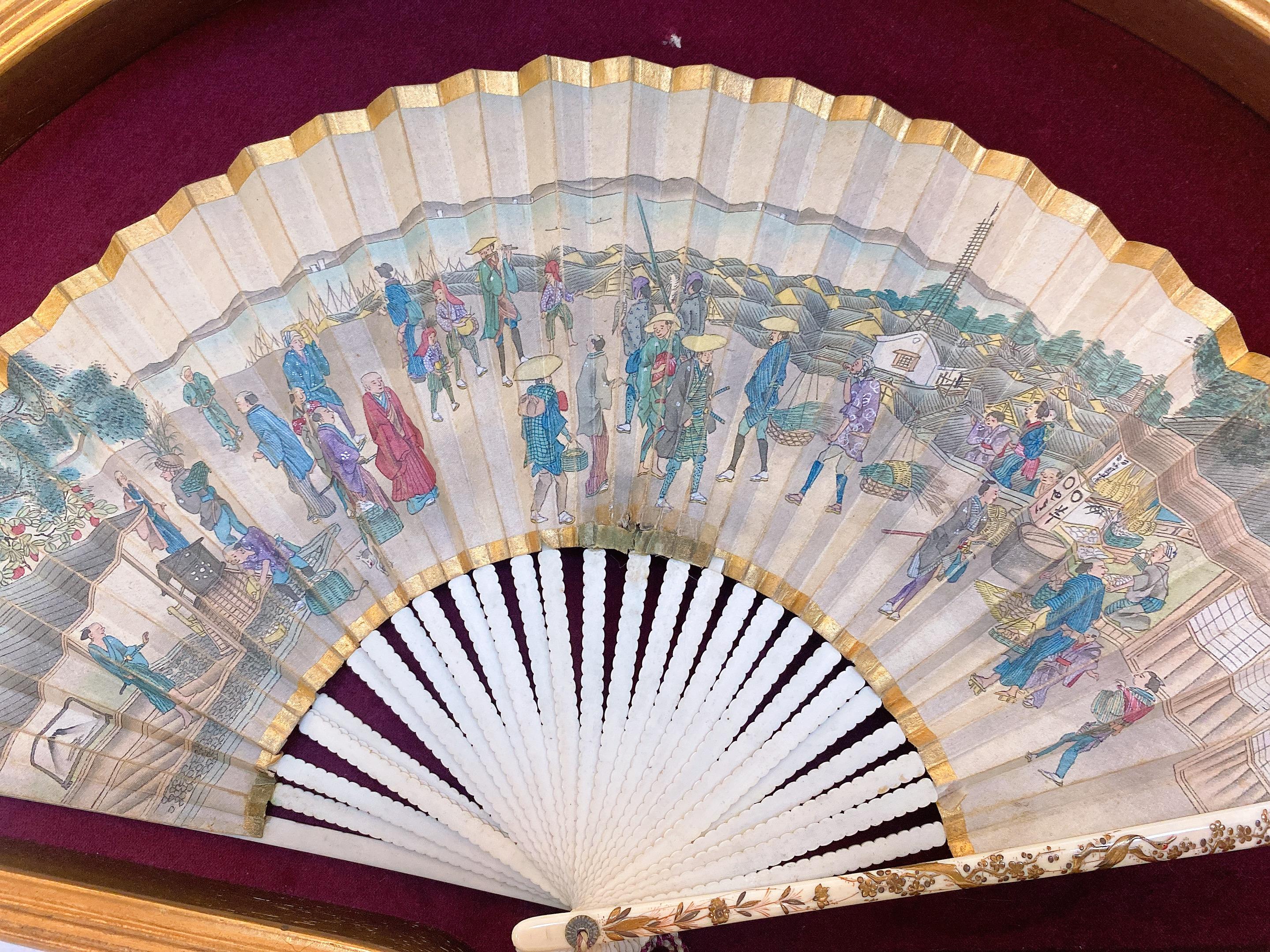 19th Century French Painted Paper Fan with Box For Sale 4