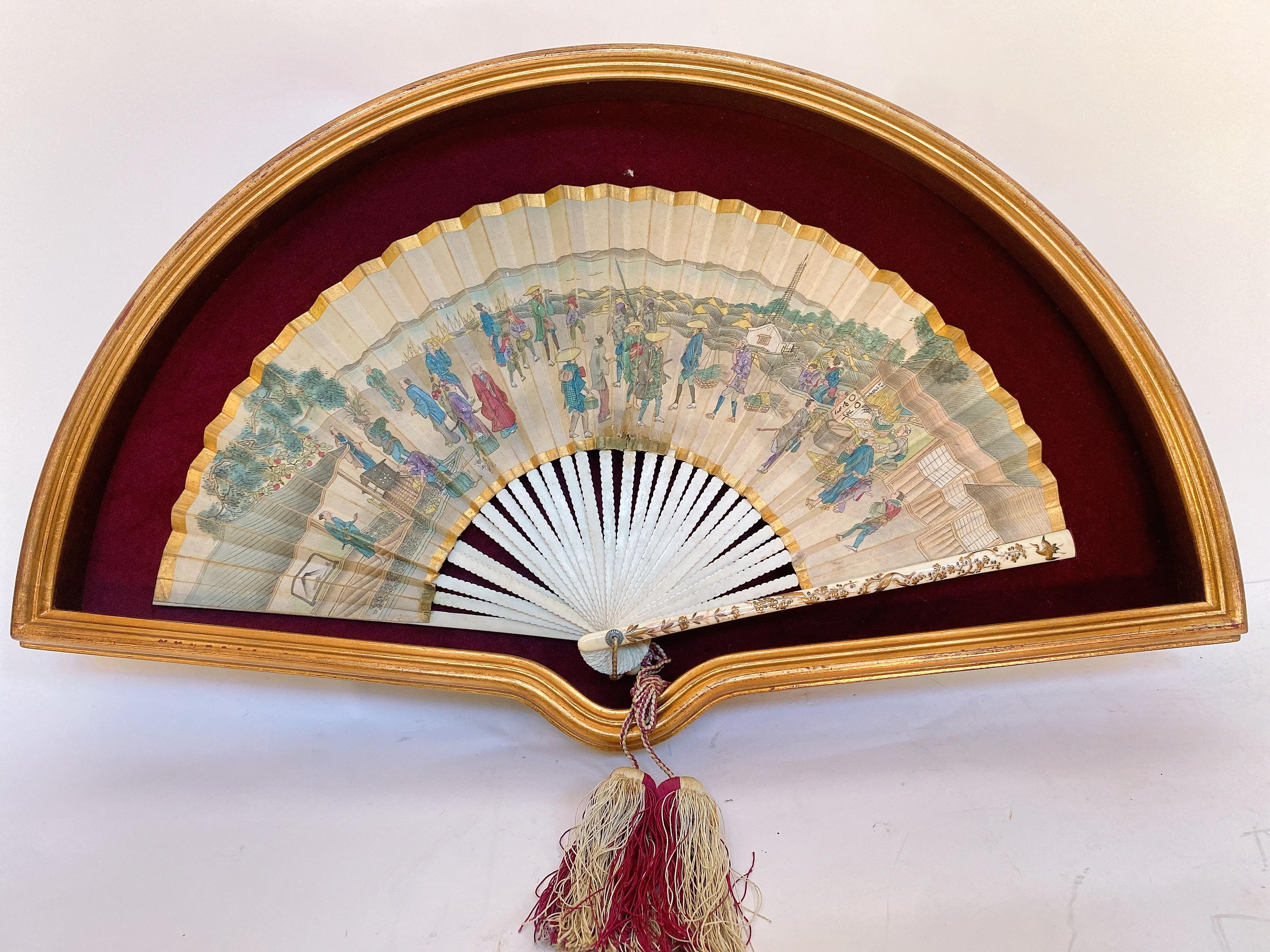 19th Century French Painted Paper Fan with Box For Sale 5