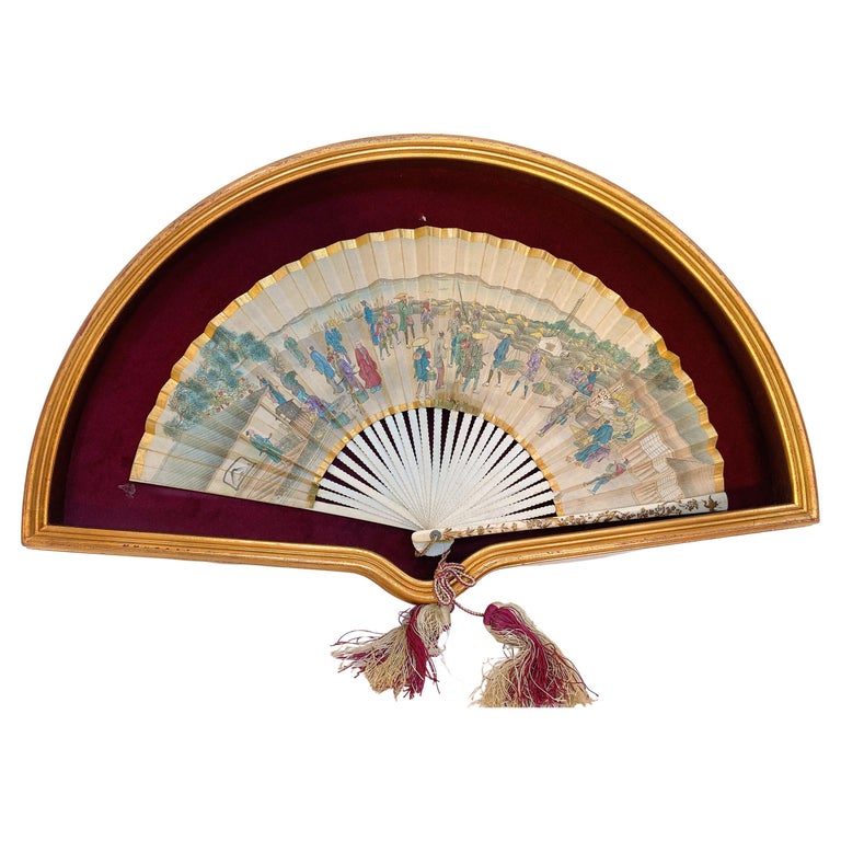 19th Century French Painted Paper Fan with Box For Sale at 1stDibs 