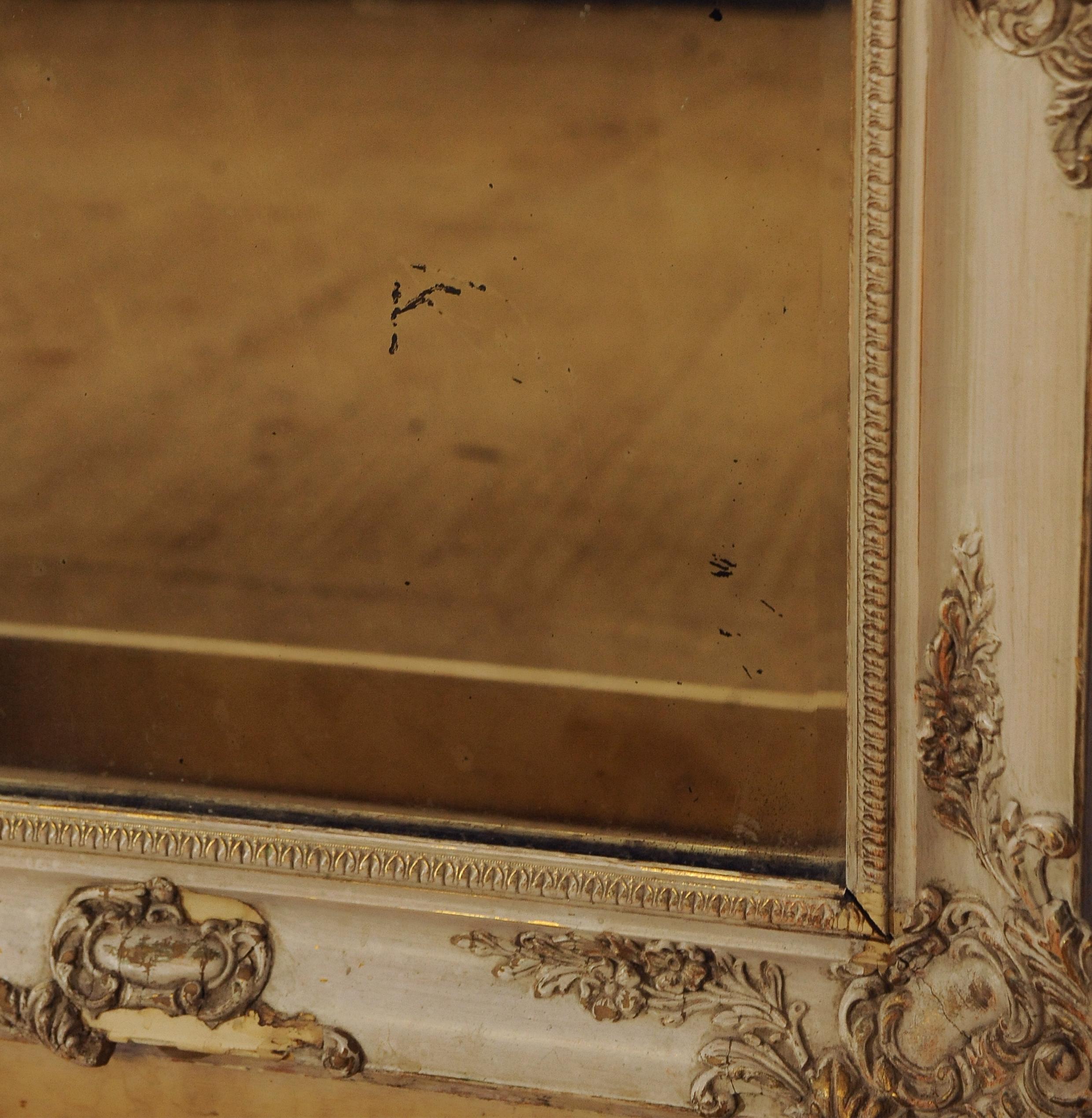 Gilt Beautiful 19th Century Cream French Painted Decorative Rectangular Wall Mirror For Sale
