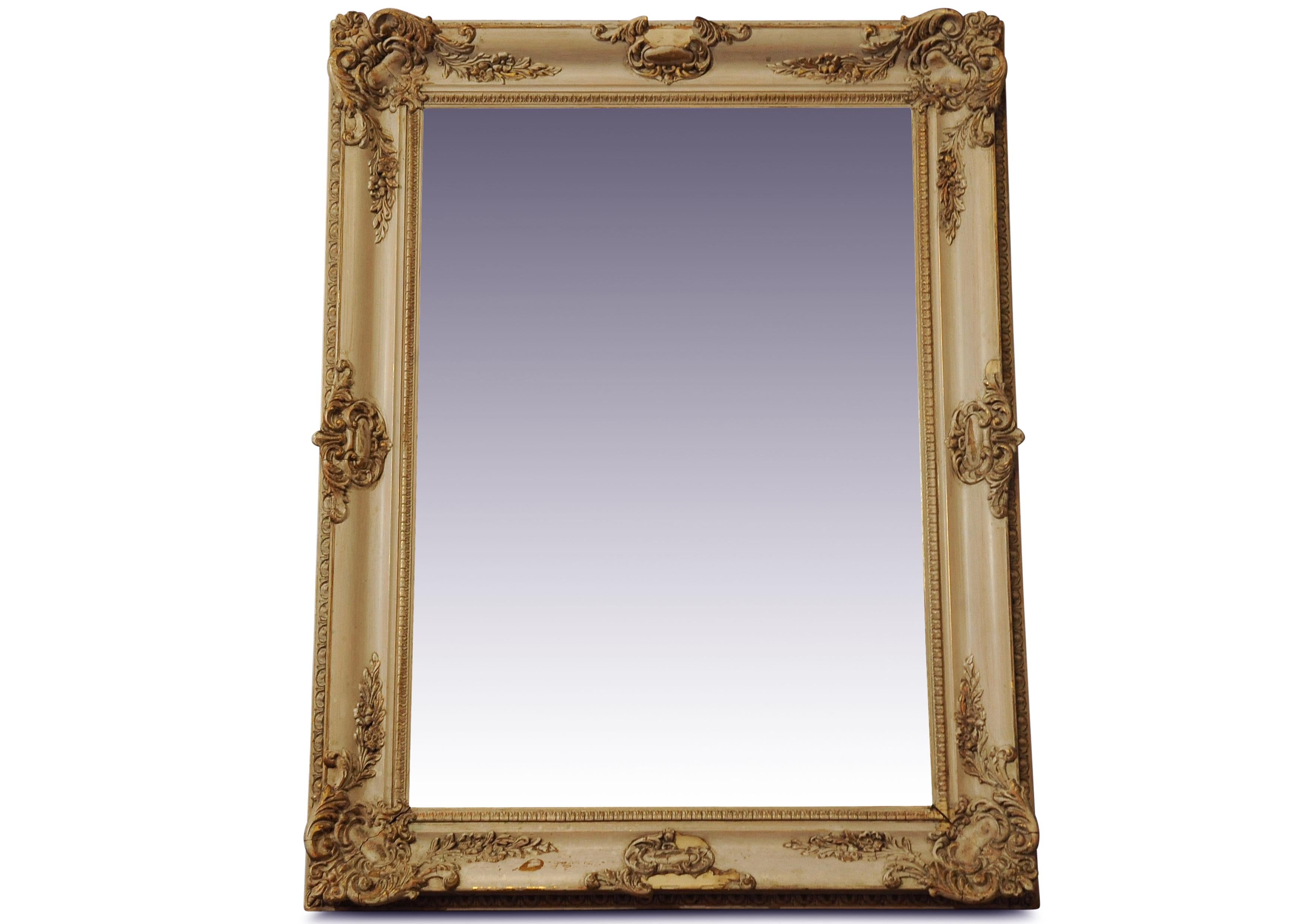 Beautiful 19th Century Cream French Painted Decorative Rectangular Wall Mirror For Sale 1