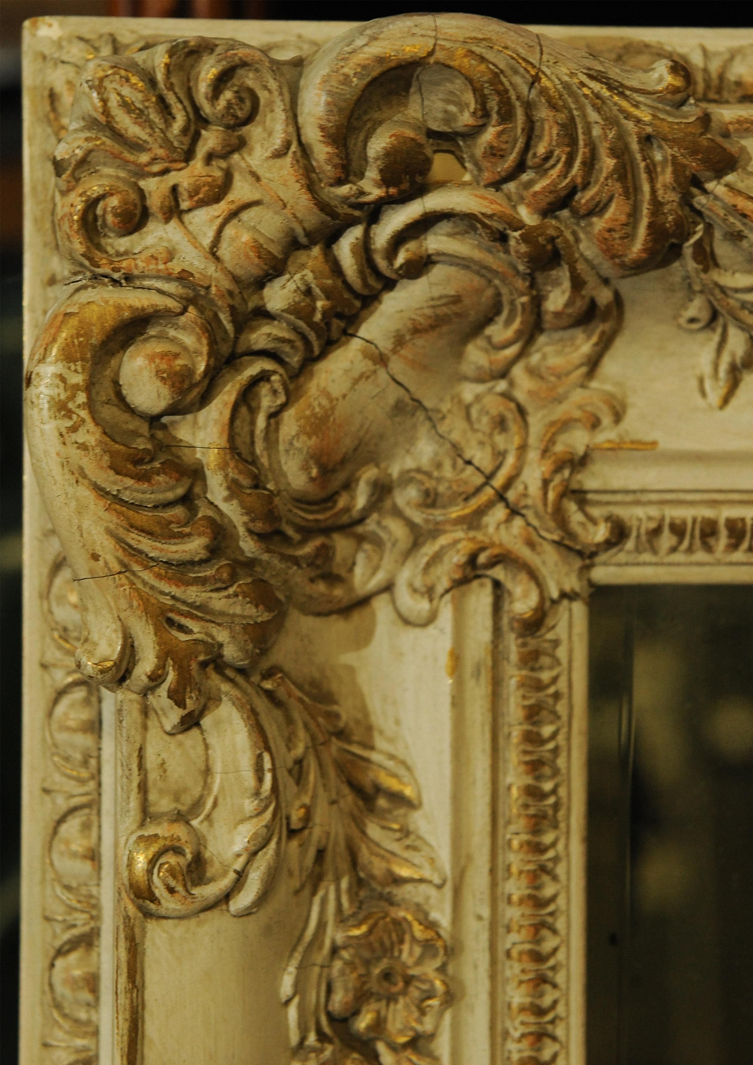 19th Century French Painted & Parcel Gilt Decorative Wall Mirror 
Decorated with scrolling flowers and foliage.