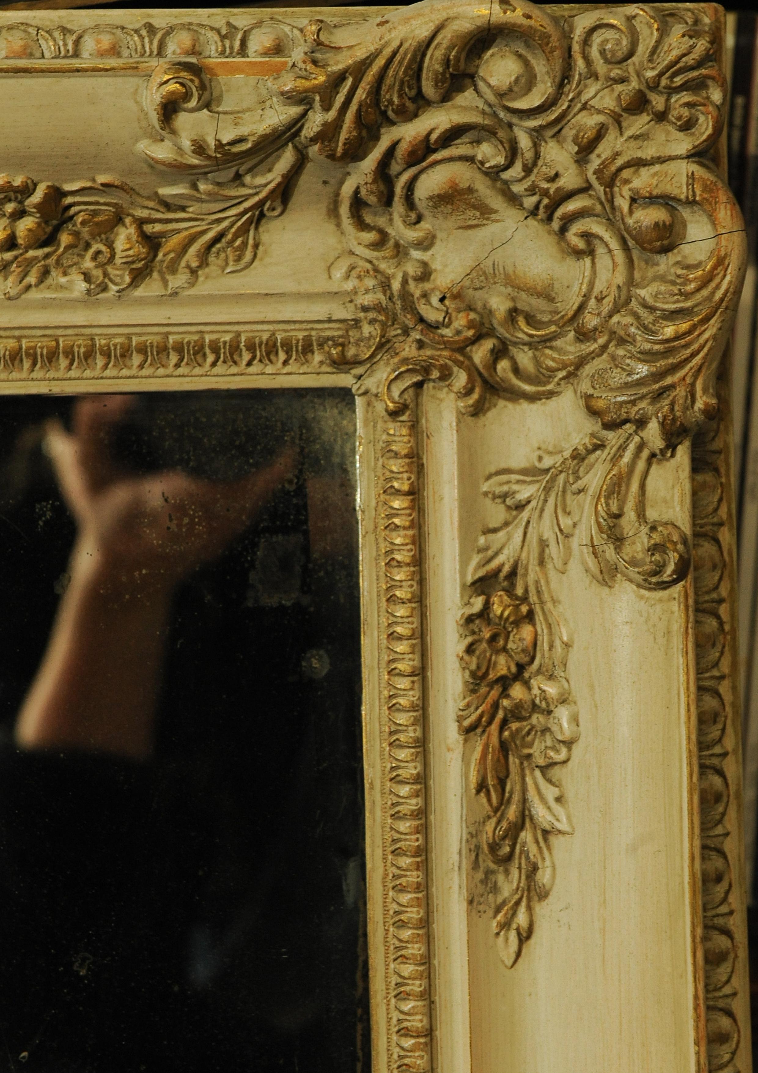 French Provincial 19th Century French Painted & Parcel Gilt Floral Decorative Wall Mirror For Sale