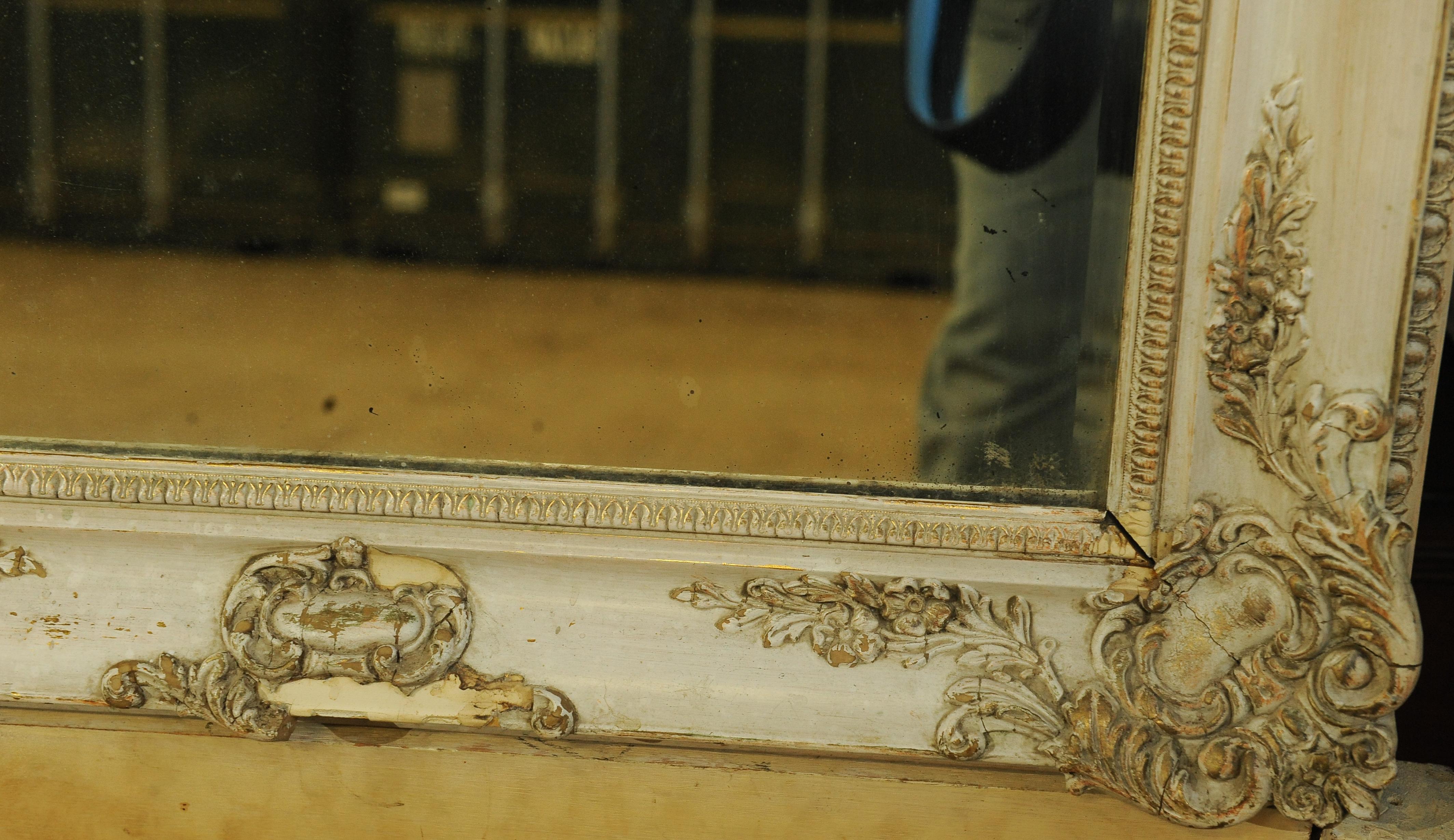 French Provincial 19th Century French Painted & Parcel Gilt Floral Decorative Wall Mirror For Sale