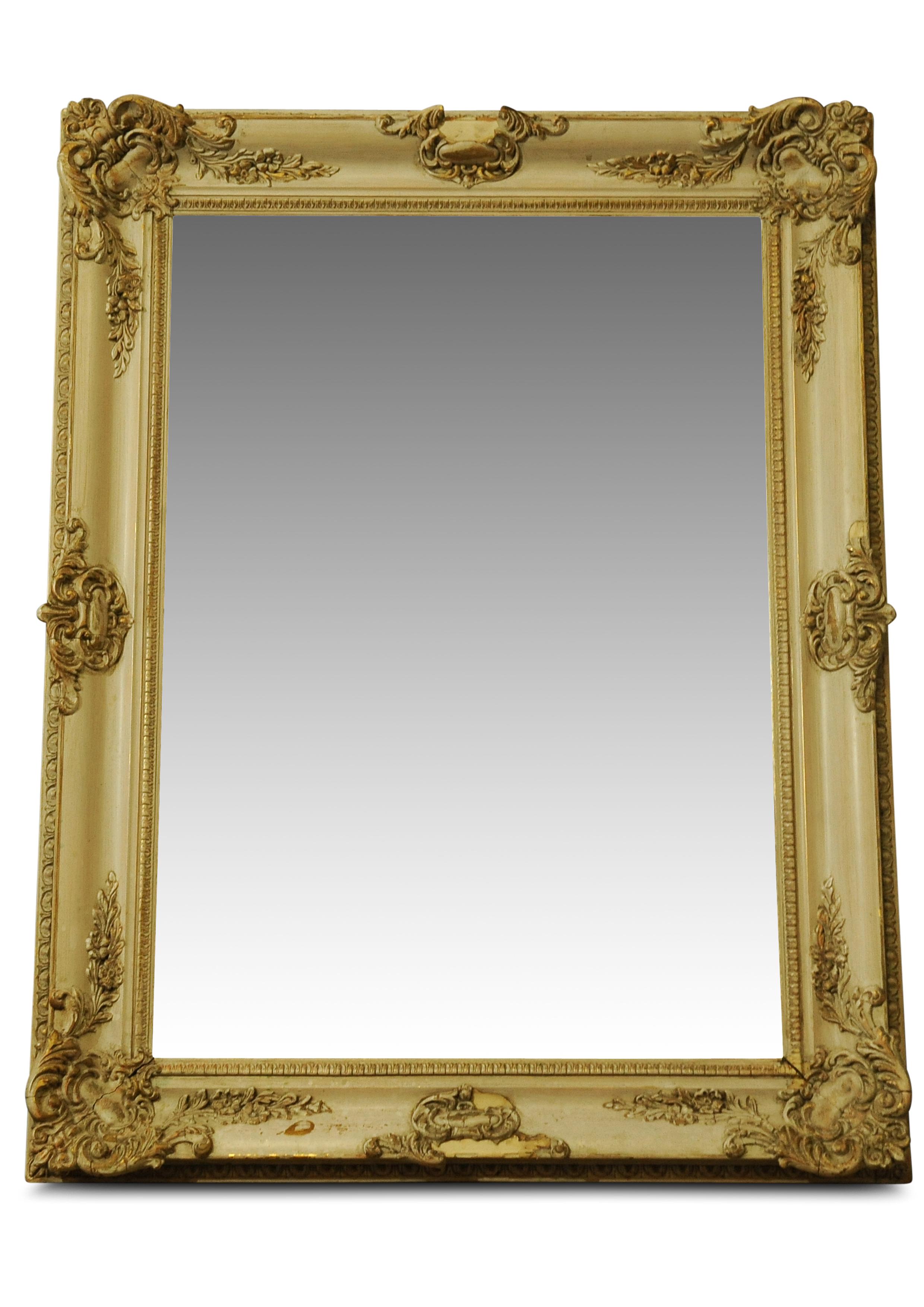 19th Century French Painted & Parcel Gilt Floral Decorative Wall Mirror For Sale 4