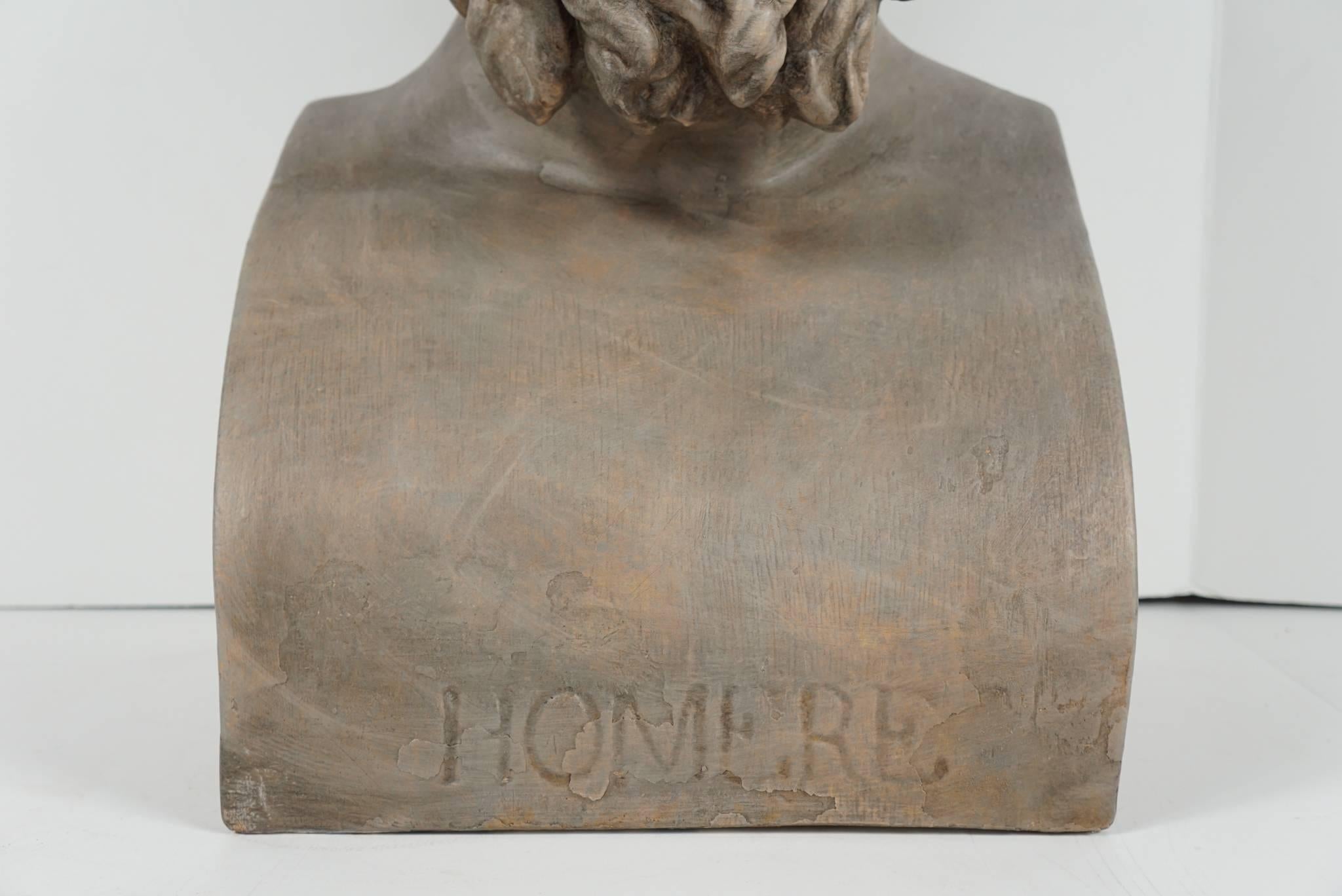 19th Century French Painted Plaster Bust of Homere 1