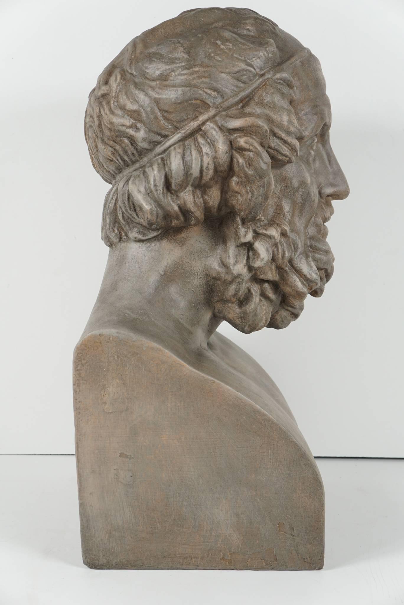 19th Century French Painted Plaster Bust of Homere 4