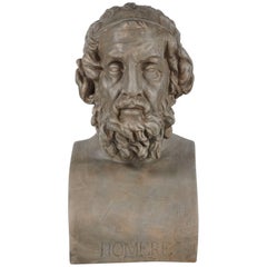 19th Century French Painted Plaster Bust of Homere