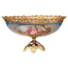 19th Century French Painted Porcelain and Bronze Oval Jardinière Sevres Style