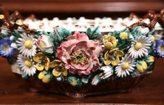 19th Century French Painted Porcelain Barbotine Jardinière with Floral Motifs