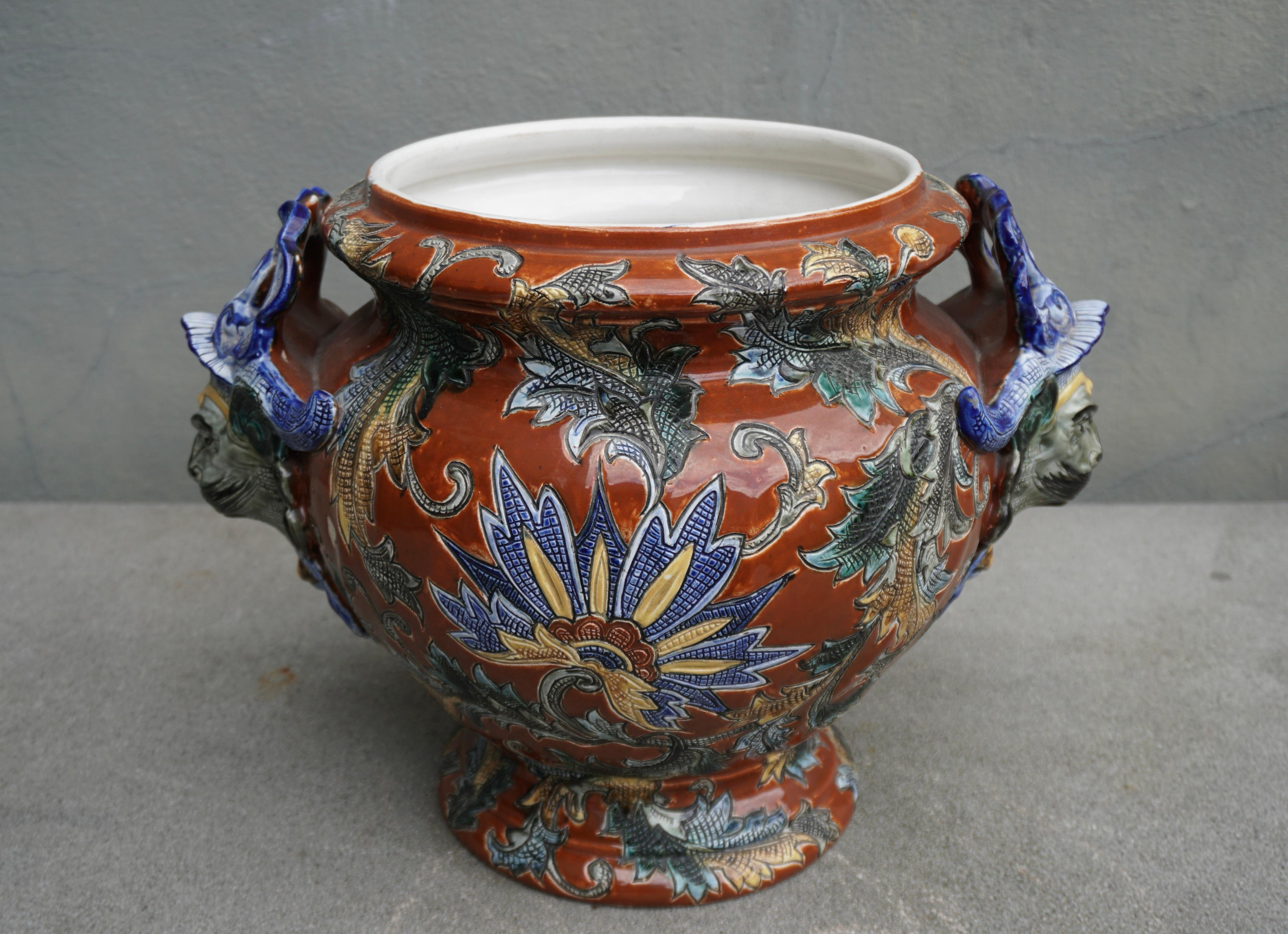20th Century 19th Century French Painted Porcelain Cache Pot Planter For Sale