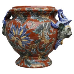 19th Century French Painted Porcelain Cache Pot Planter