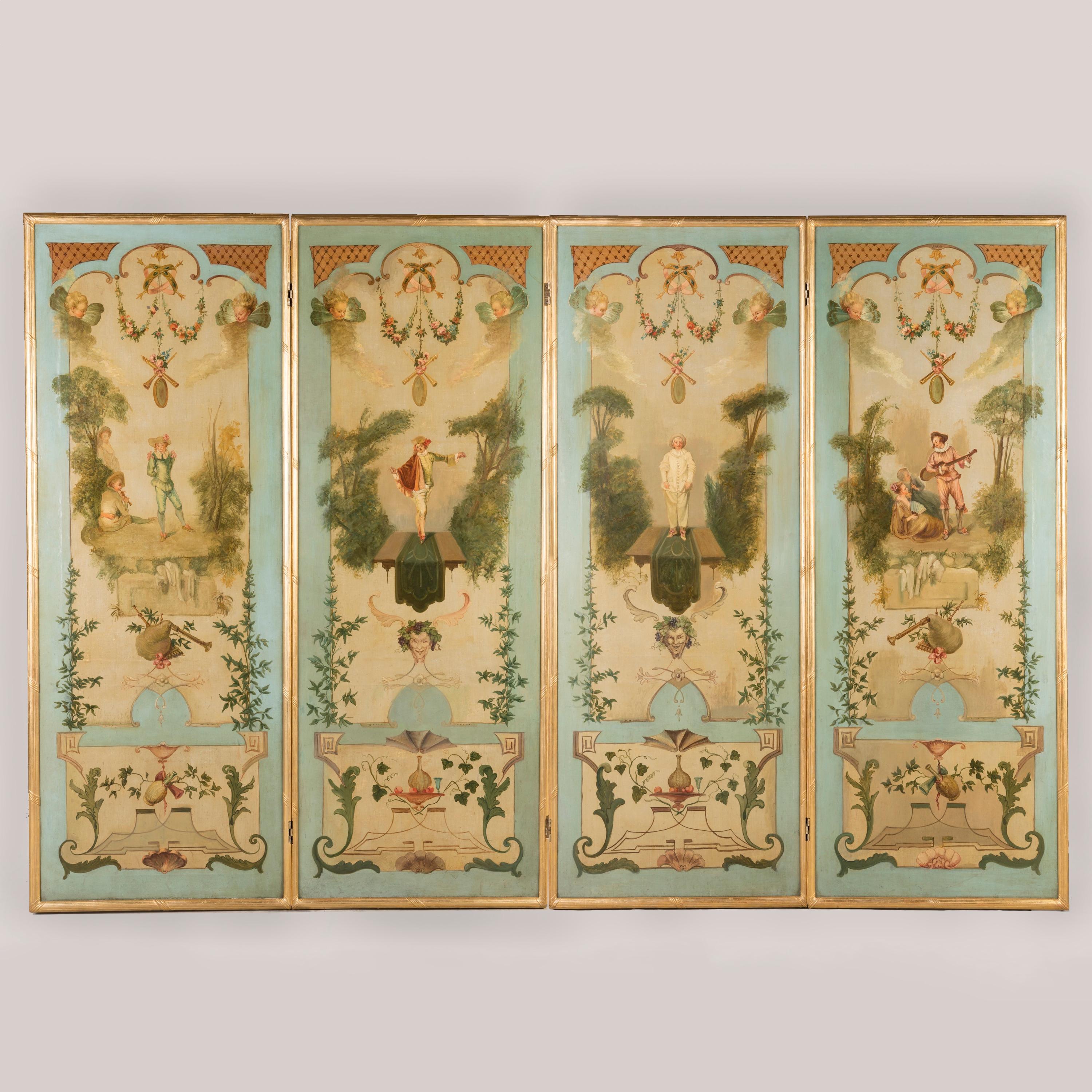 19th Century French Painted Screen in the Rococo Style with Paintings ...