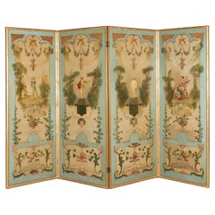 19th Century French Painted Screen in the Rococo Style with Paintings by Watteau