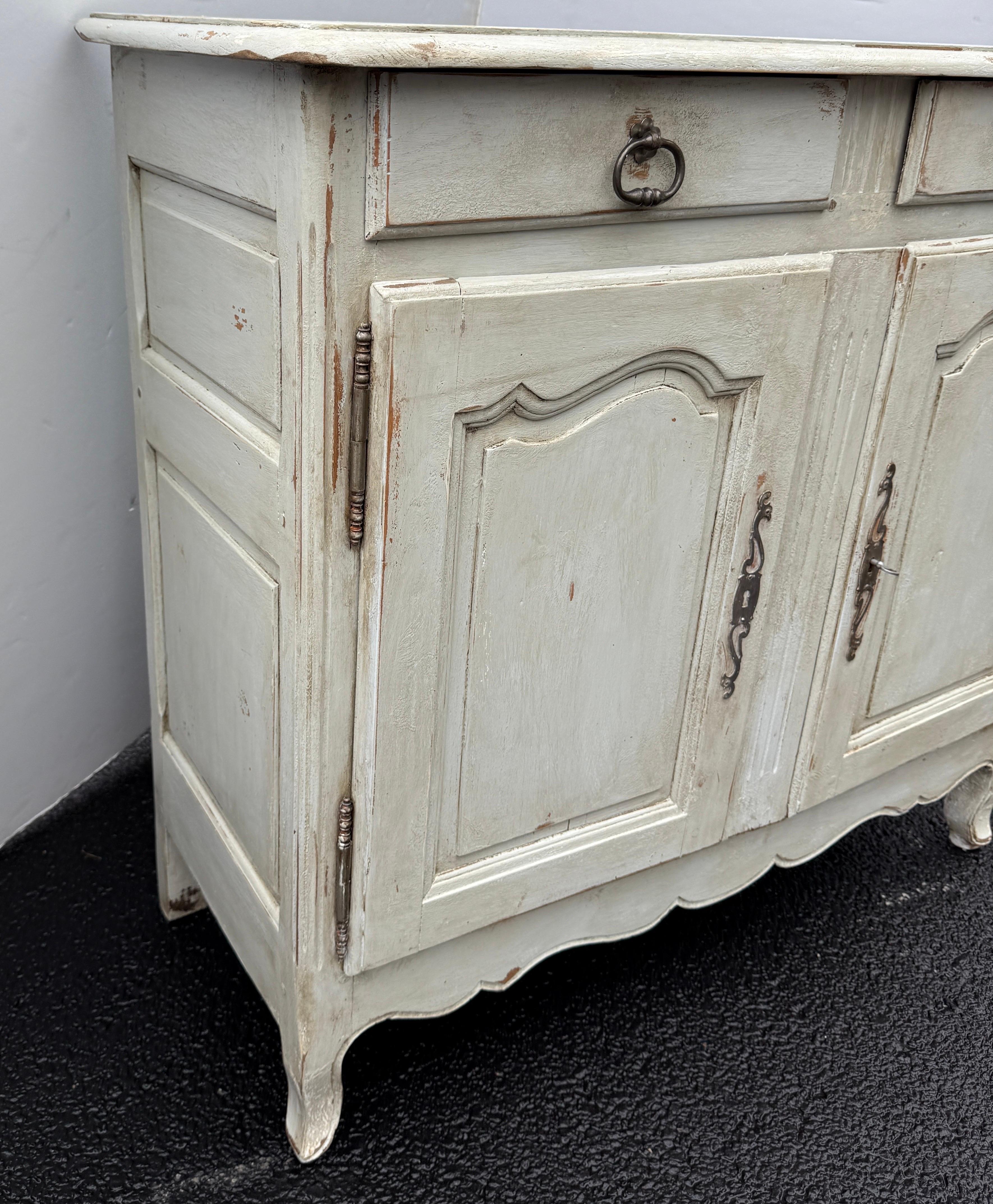 Hand-Crafted 19th Century French Painted Sideboard Cabinet with Drawers For Sale